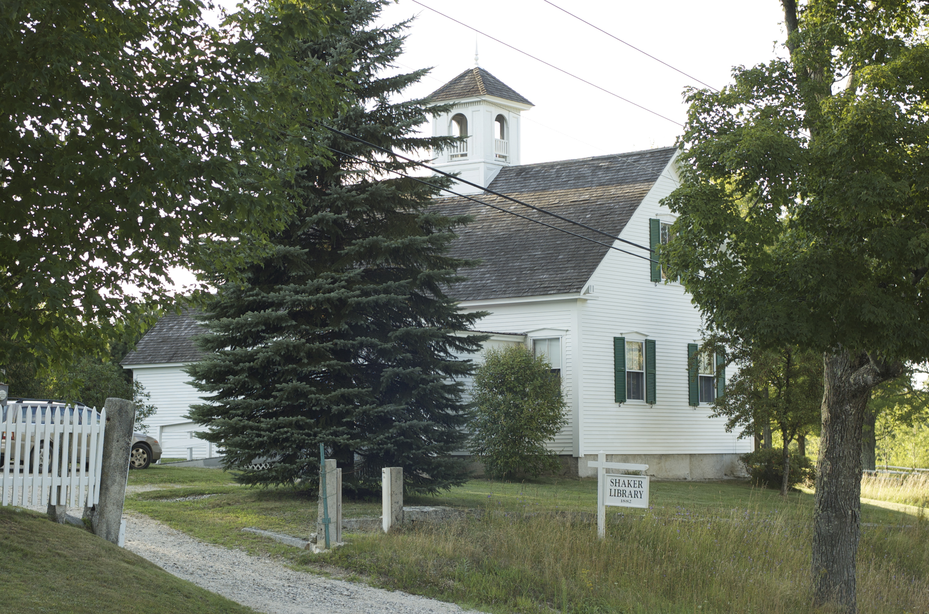 The library and schoolhouse at Sabbathday Lake Shaker Village in New Gloucester, Maine.