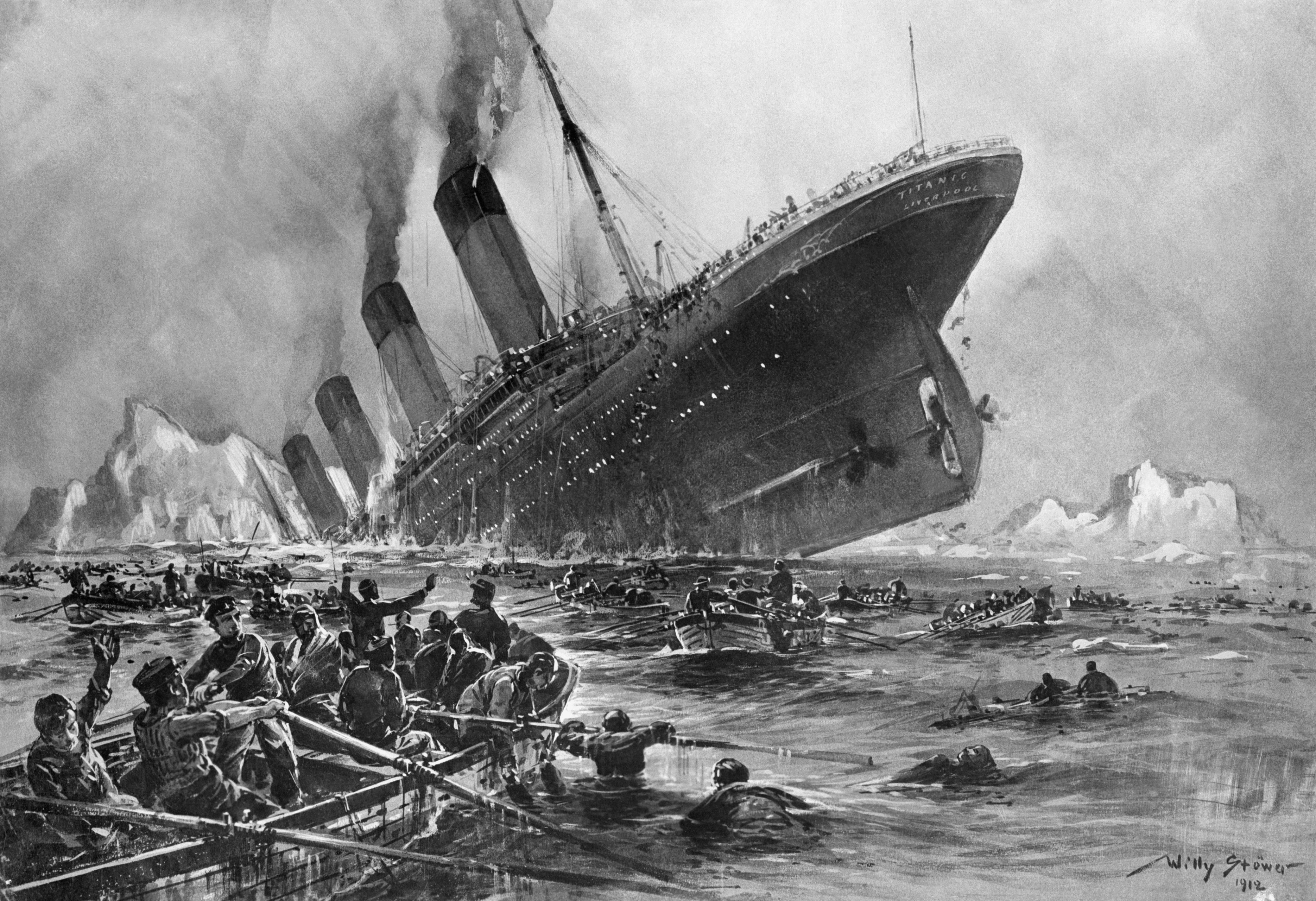 Titanic Sinking, engraving by Willy Stöwer.
