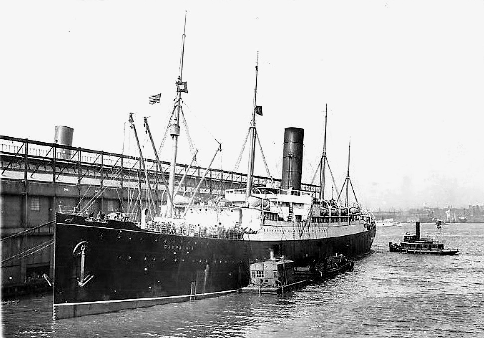 Photo of Carpathia docked at Pier 54 in New York City in 1912 following the rescue of the survivors of the Titanic. At the time this photo was taken, all third class passengers were still aboard Carpathia.
Anyone with a first or second class ticket was able to leave a ship at the line's docks in New York; those who had third class or steerage tickets and were not US citizens were taken to en:Ellis Island after the other passengers left the ship at the pier.