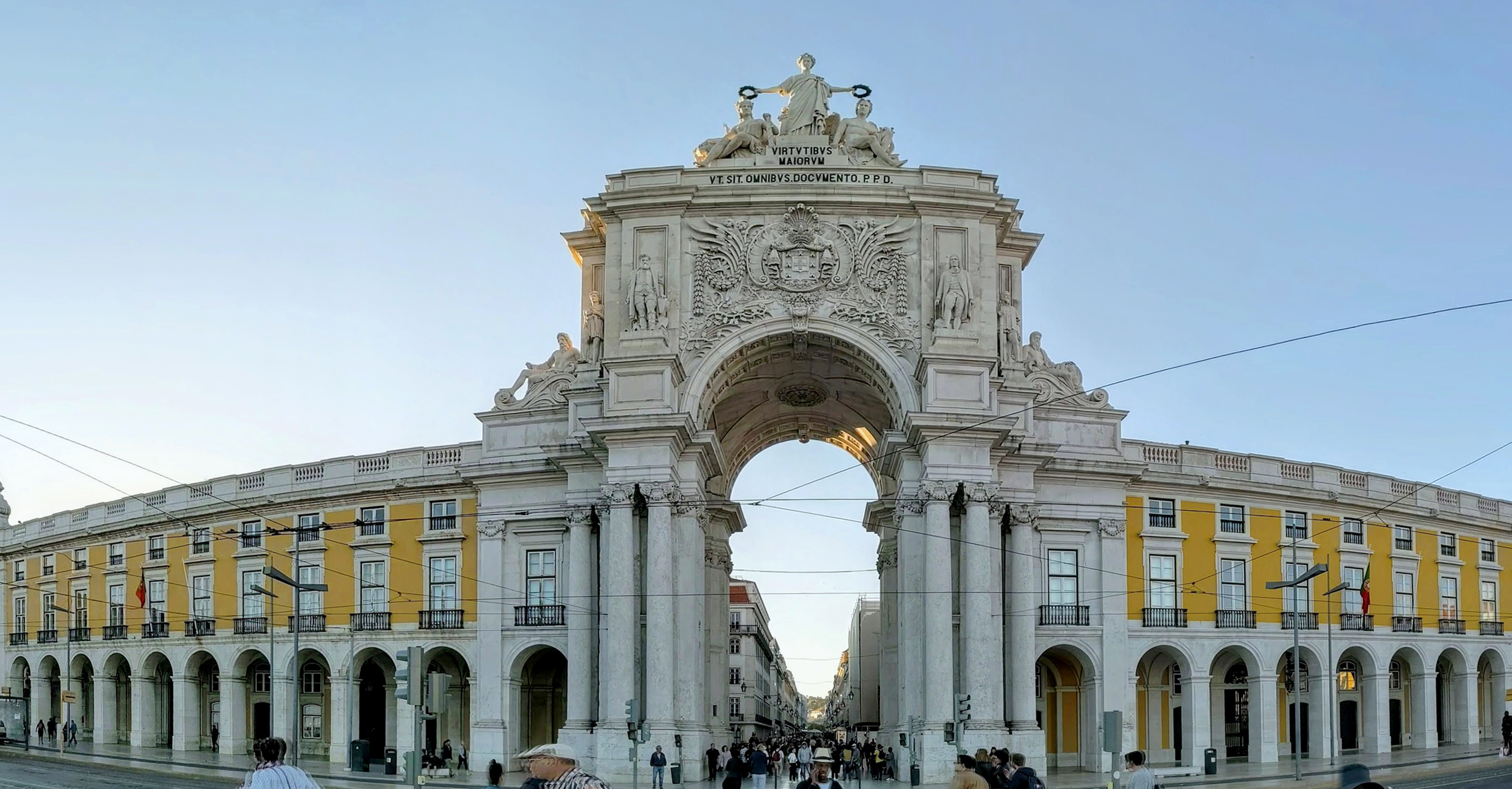 Lisbon Arco Triunfal da Rua Augusta panoramic view from Praça do Comércio