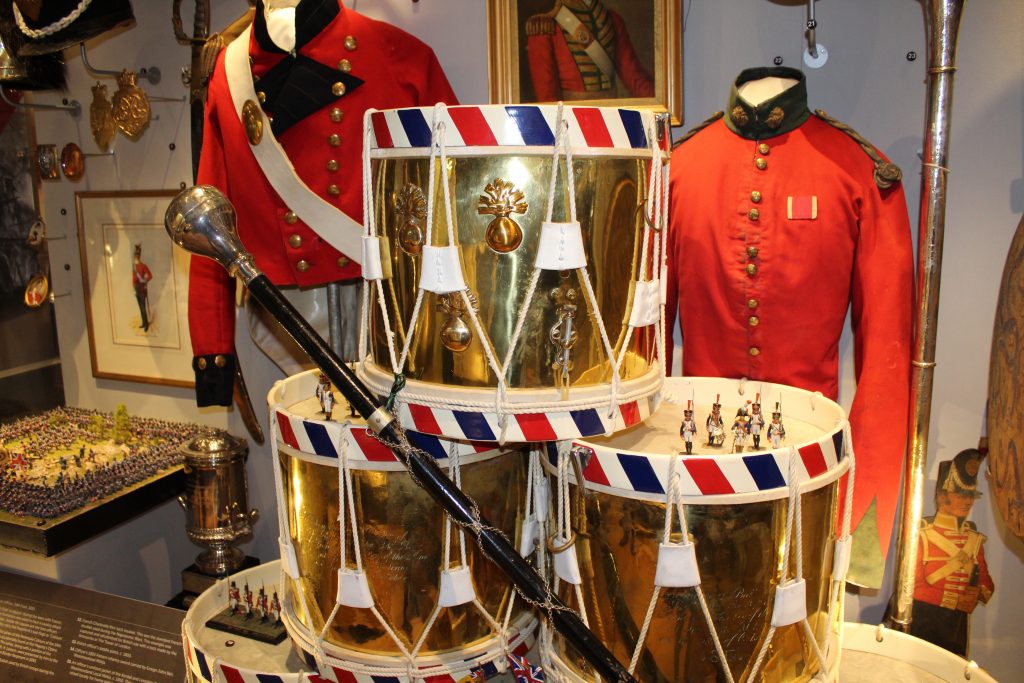 side-drums of the 34e Régiment d'Infanterie displayed at Cumbria's Museum of Military Life, Carlisle Castle