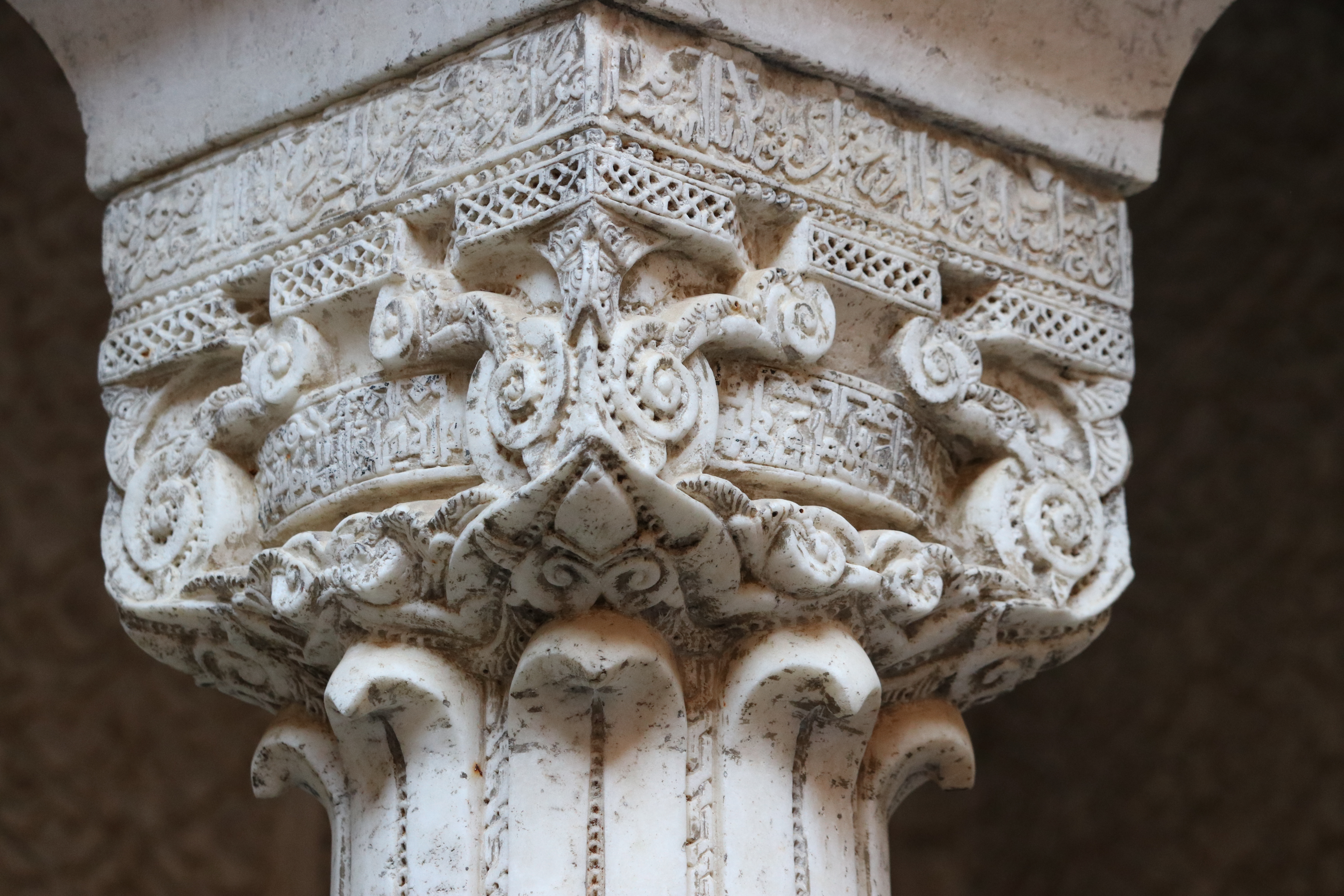 Carved marble capital in al-Attarine Madrasa, Fes