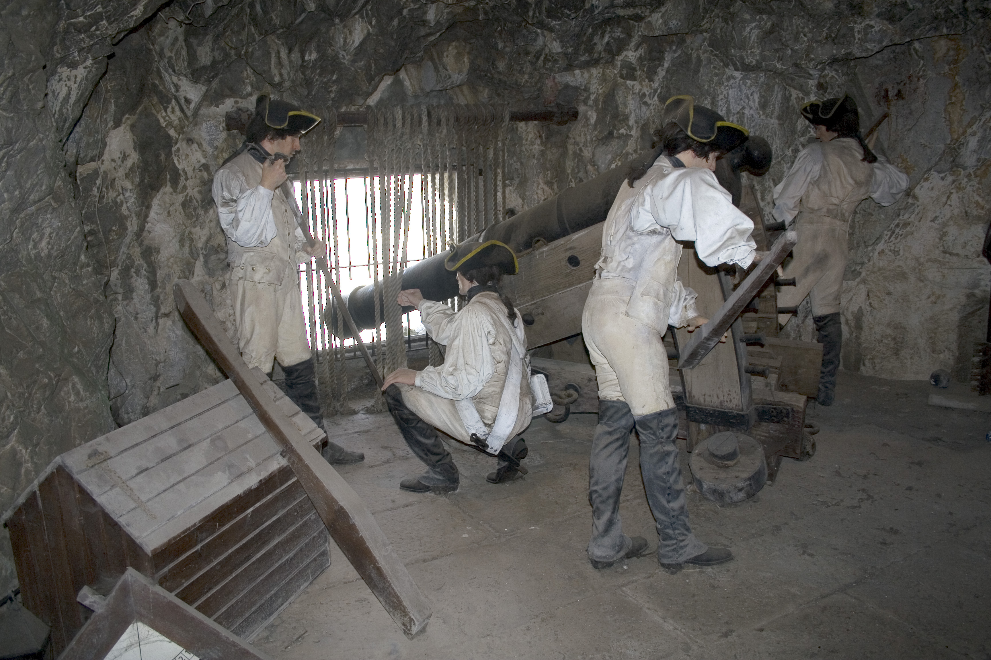 Reconstruction of British gunners in the Great Siege Tunnels, Gibraltar