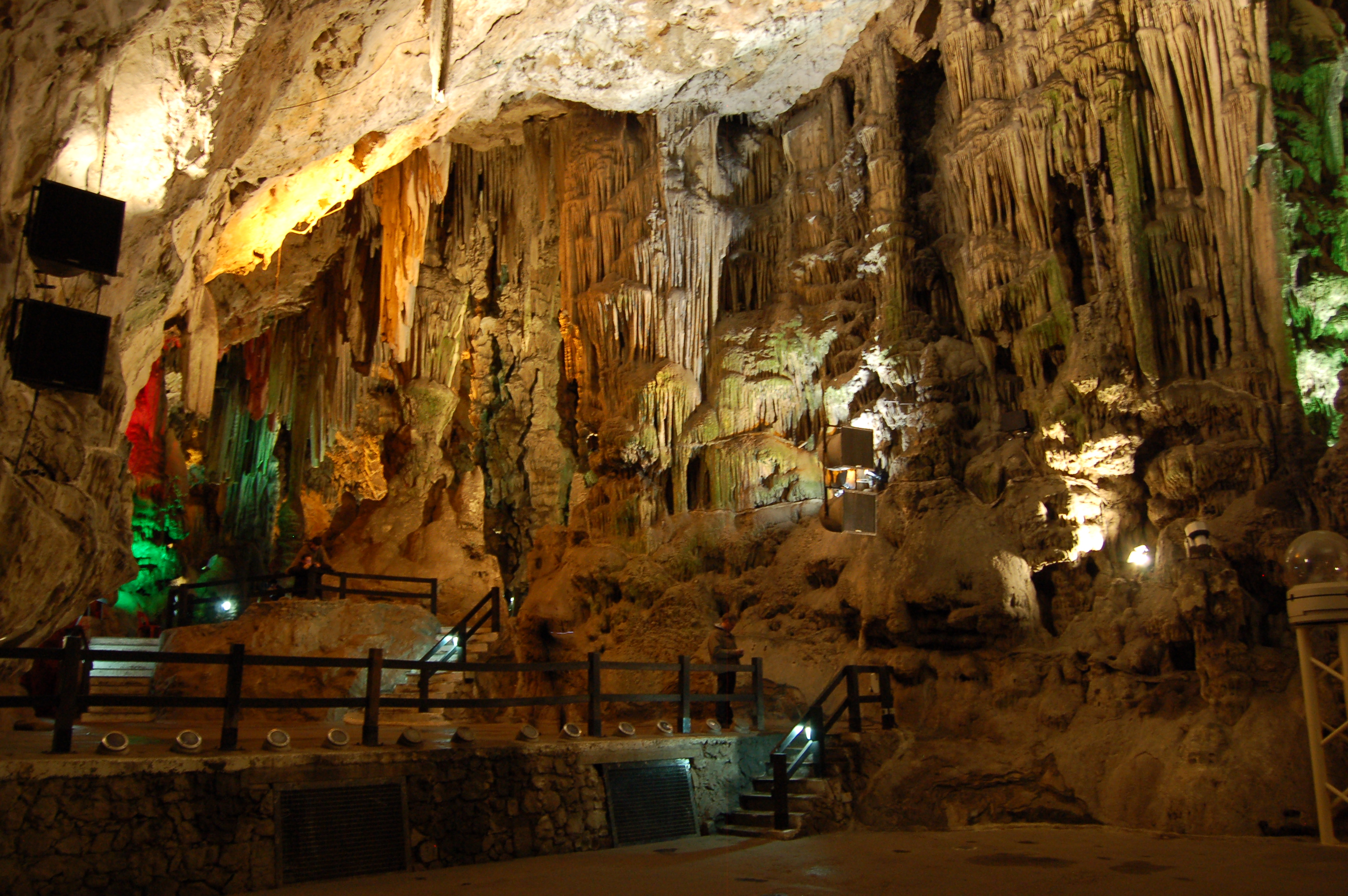 View of the stage and surrounding area inside St. Michael's Cave, Gibraltar.