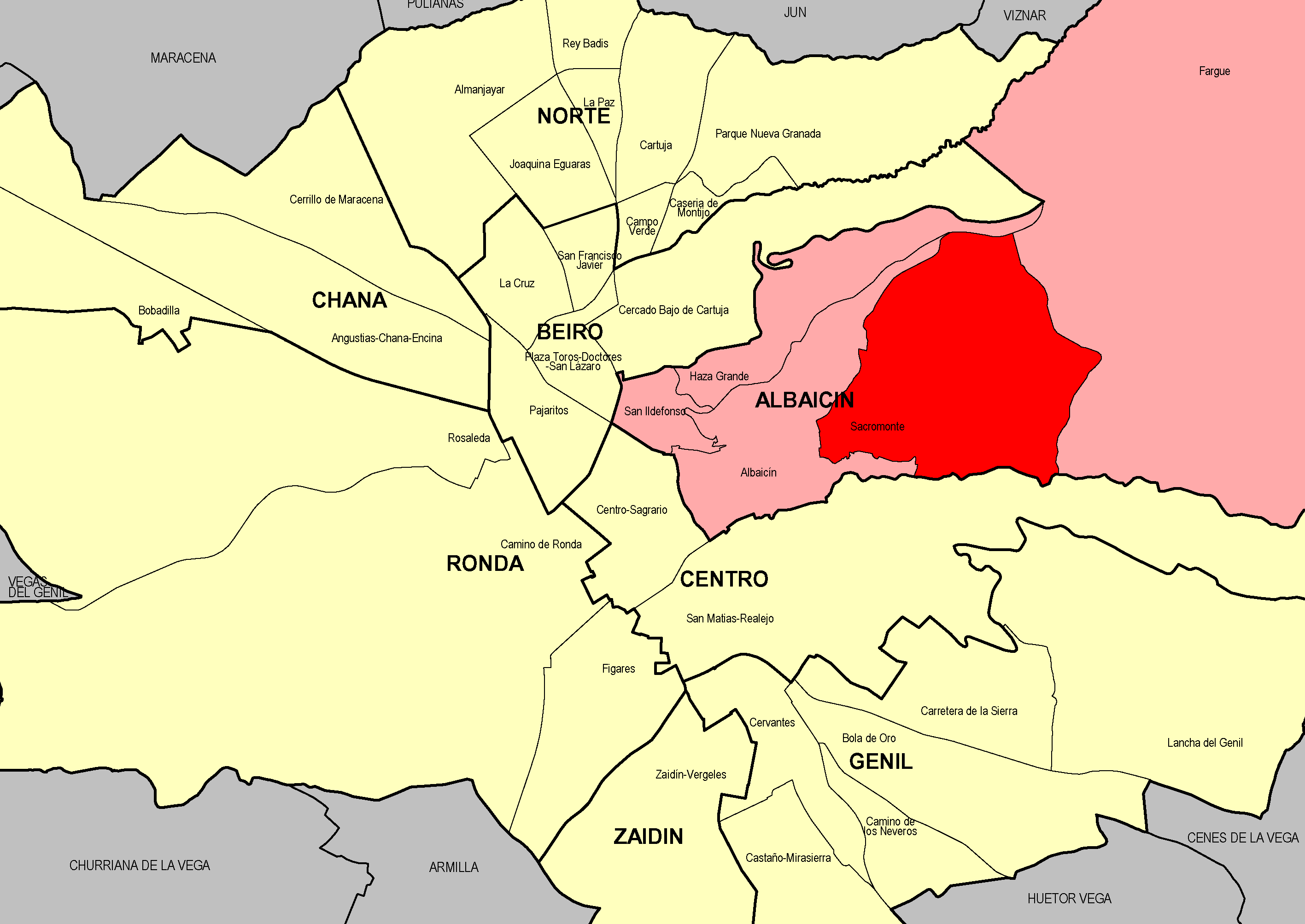 Barrio Sacromonte, en el distrito Albaicín (ciudad de Granada, España)