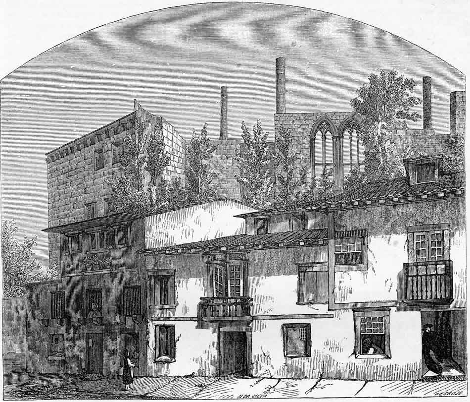 The ruins of the Palace of the Dukes of Braganza, as seen from the demolished Rua de Santa Cruz