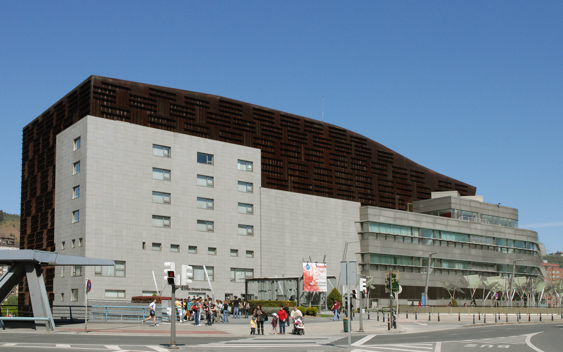 The Euskalduna Palace or Conference Centre and Concert Hall centre is located in Bilbao, Spain. It, along with the Gugenheim museum, is the face of new Bilbao.