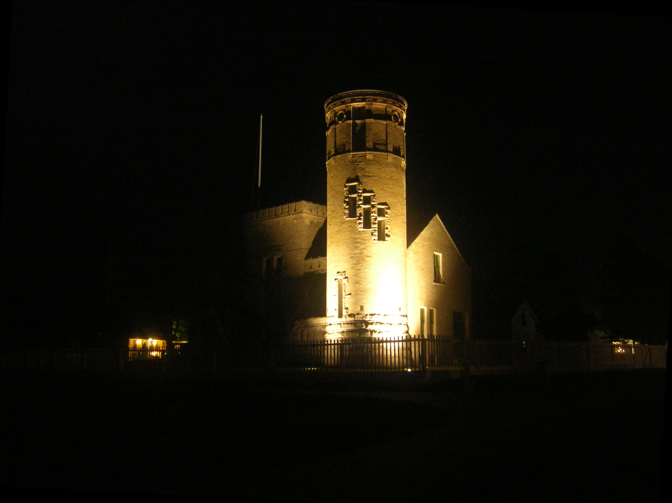 Old Mackinac Point Lighthouse at the junction of Lake Michigan and Lake Huron, Michigan, USA