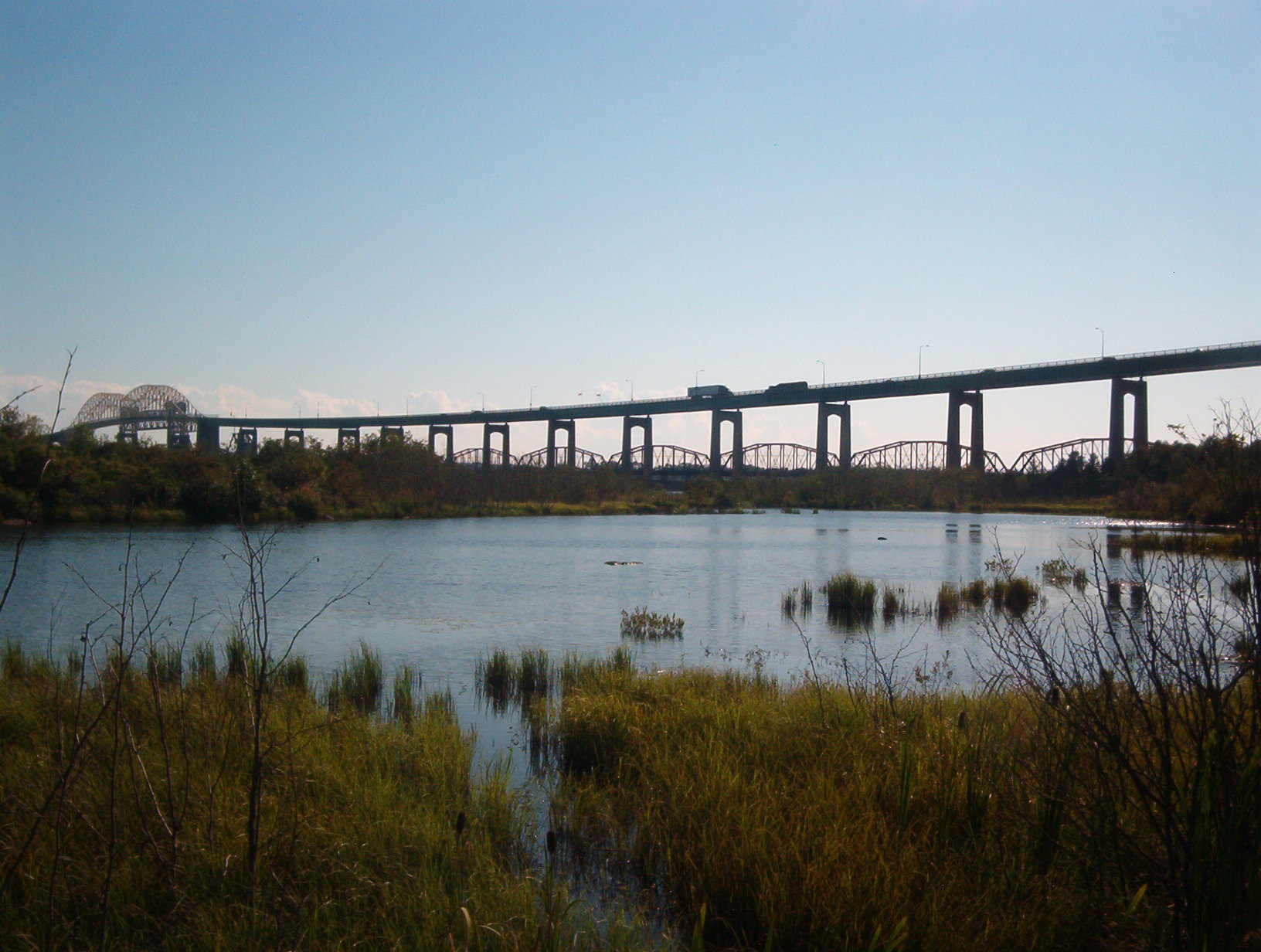 The Sault Ste. Marie (ON/MI) International Bridge, taken from the boardwalk on South Ste. Mary's Island, Sault Ontario.
