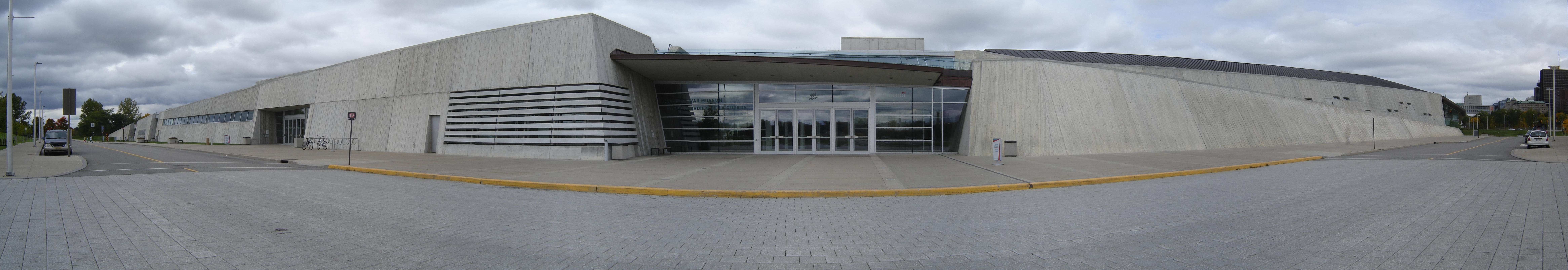 A panorama of the Canadian War Museum; view from south facing main entrance off of Vimy Place