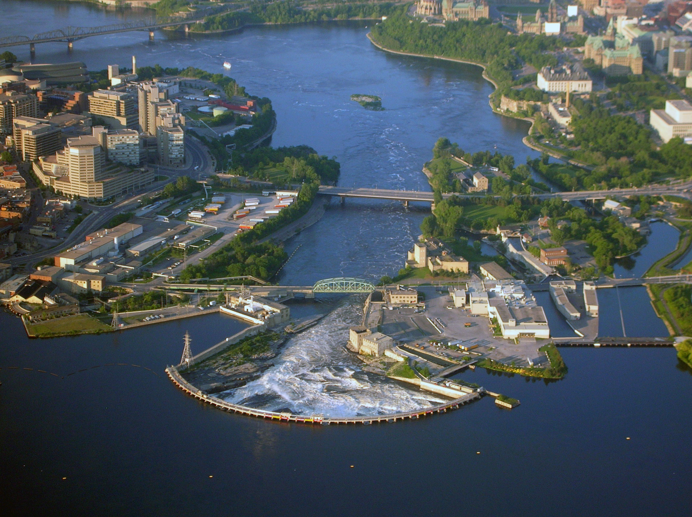 The Chaudière Falls in Ottawa in June, as seen during a hot air balloon ride.