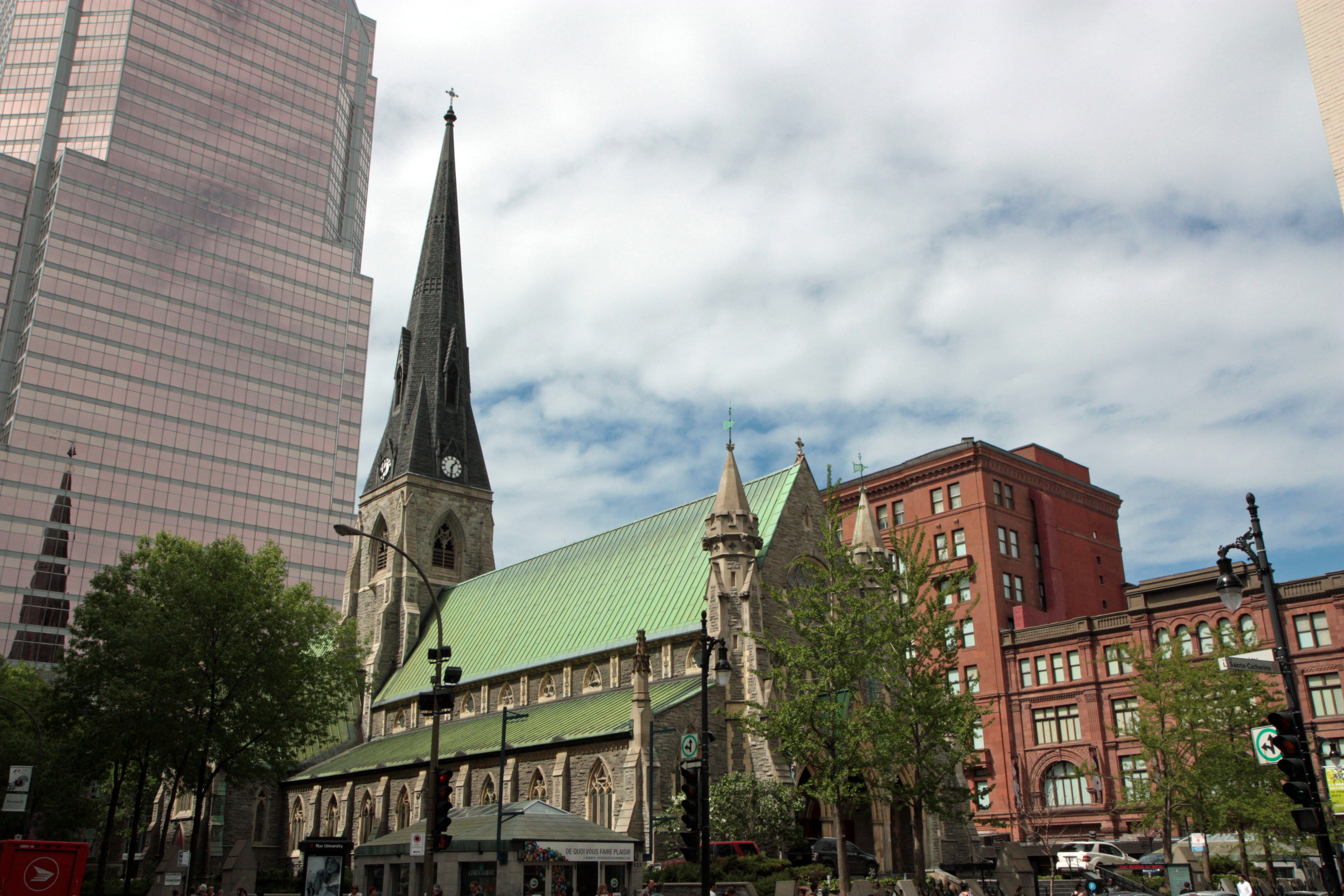 Christ Church Cathedral and Tour KPMG in downtown Montreal, Quebec, Canada
