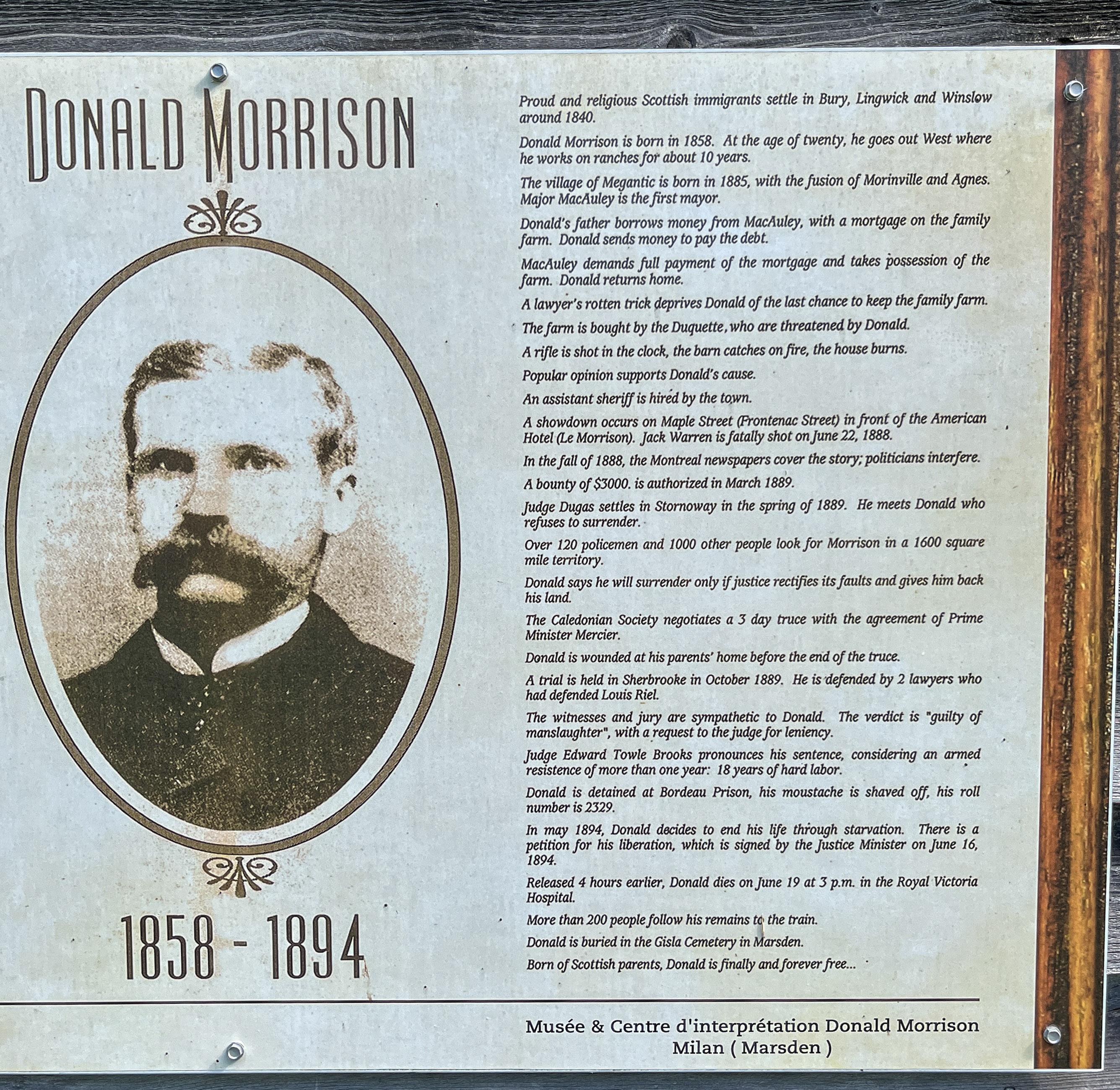 Zoomed in version of sign at Donald Morrison Interpretation Center.