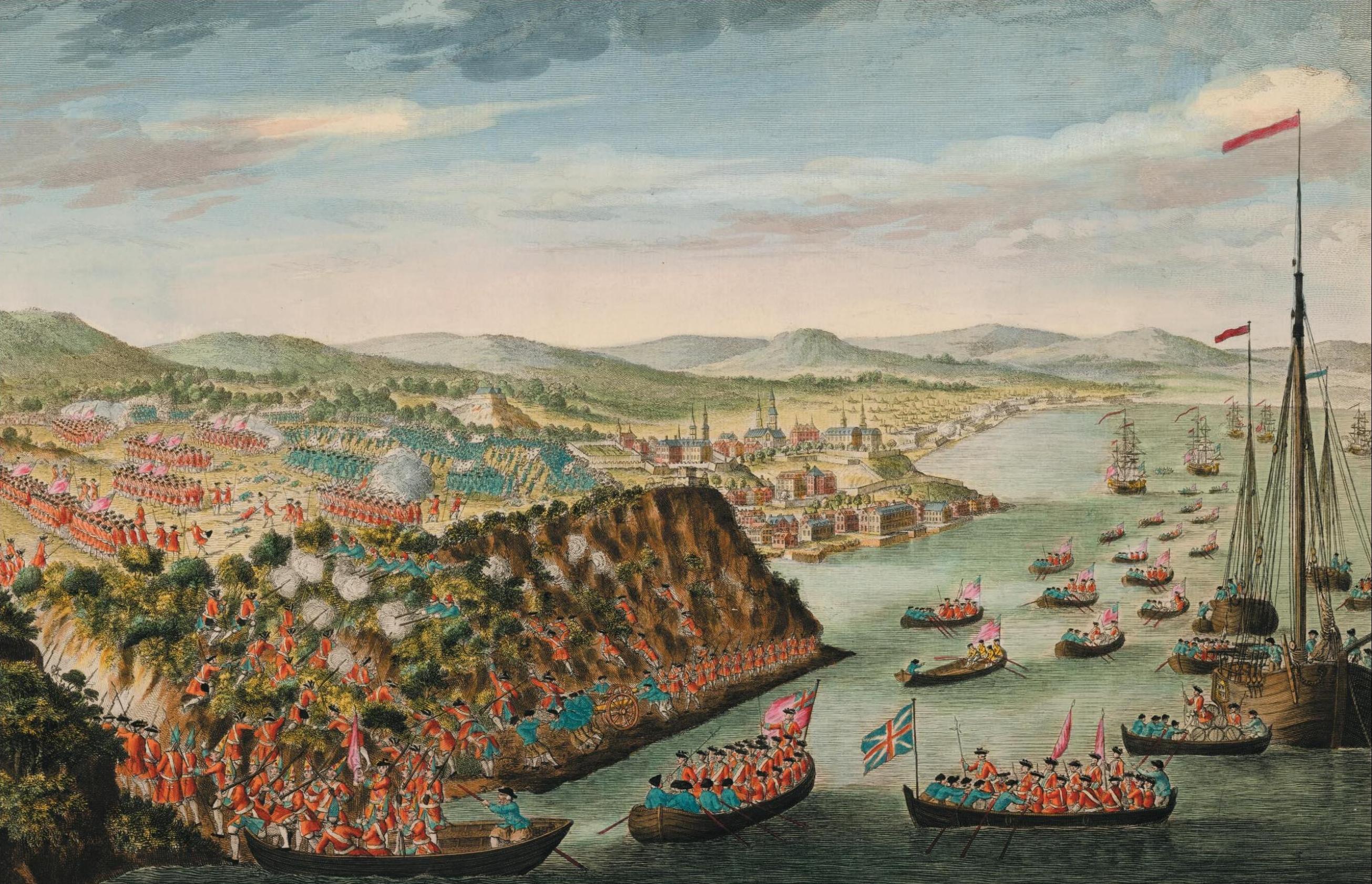 This 1797 engraving is based on a sketch made by Hervey Smyth, General Wolfe's aide-de-camp during the siege of Quebec. A view of the taking of Quebec, 13th September 1759.