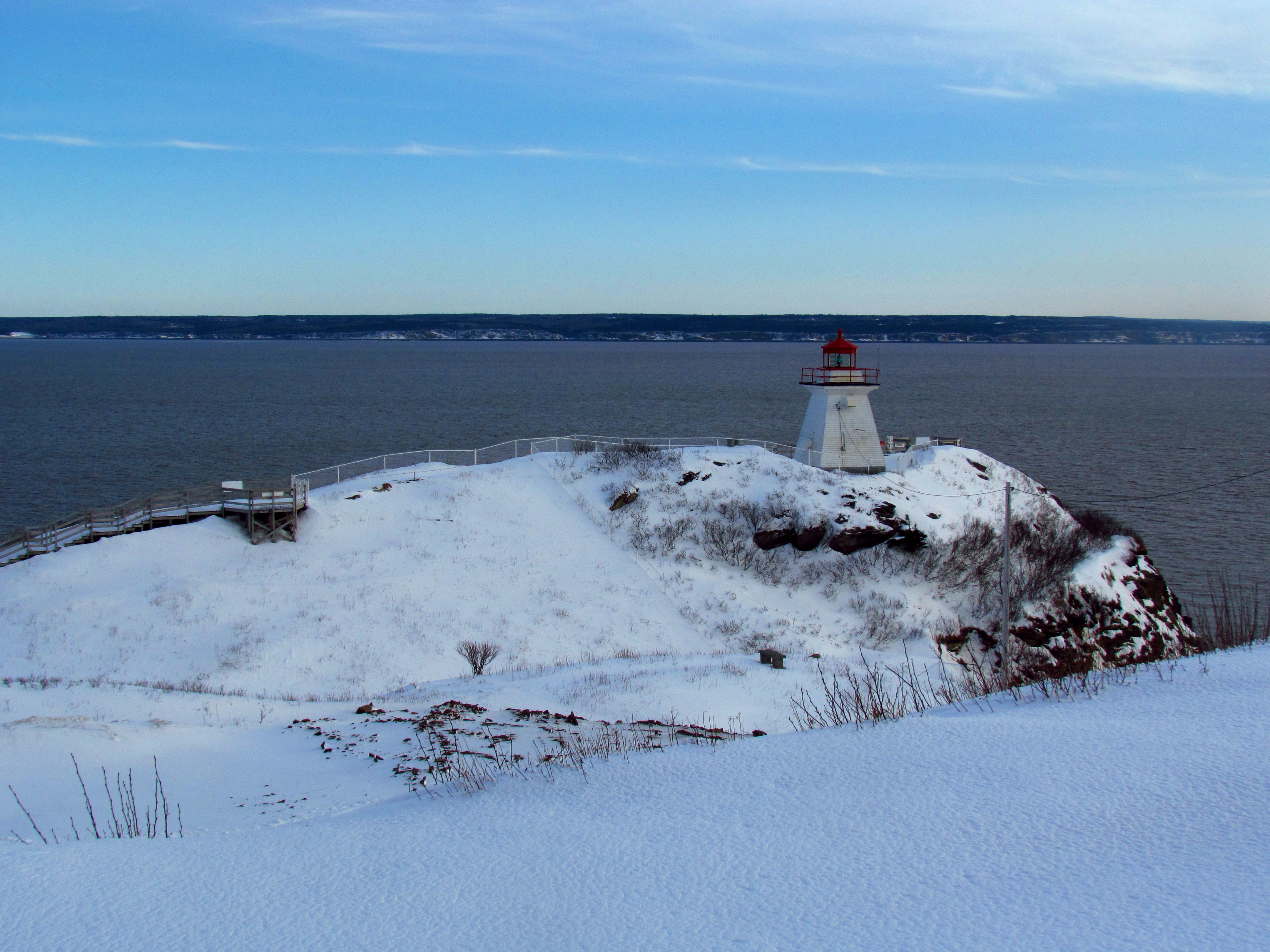 Lighthouse at Cape Enrage, New Brunswick, Canada, looking southeast to Bay of Fundy and Nova Scotia