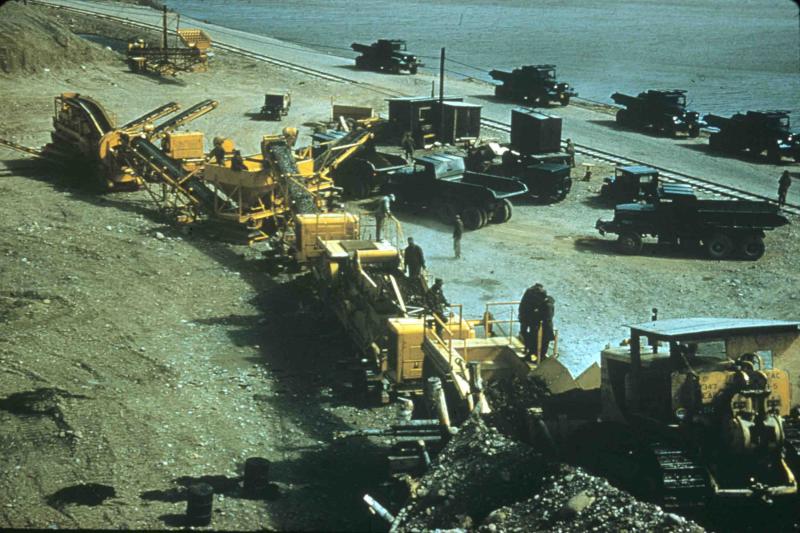 Construction equipment, rock crushing operations, along Hanson Highway, Ernest Harmon Air Force Base, Stephenville, Newfoundland,  347th EAB, US Army Corps of Engineers.
