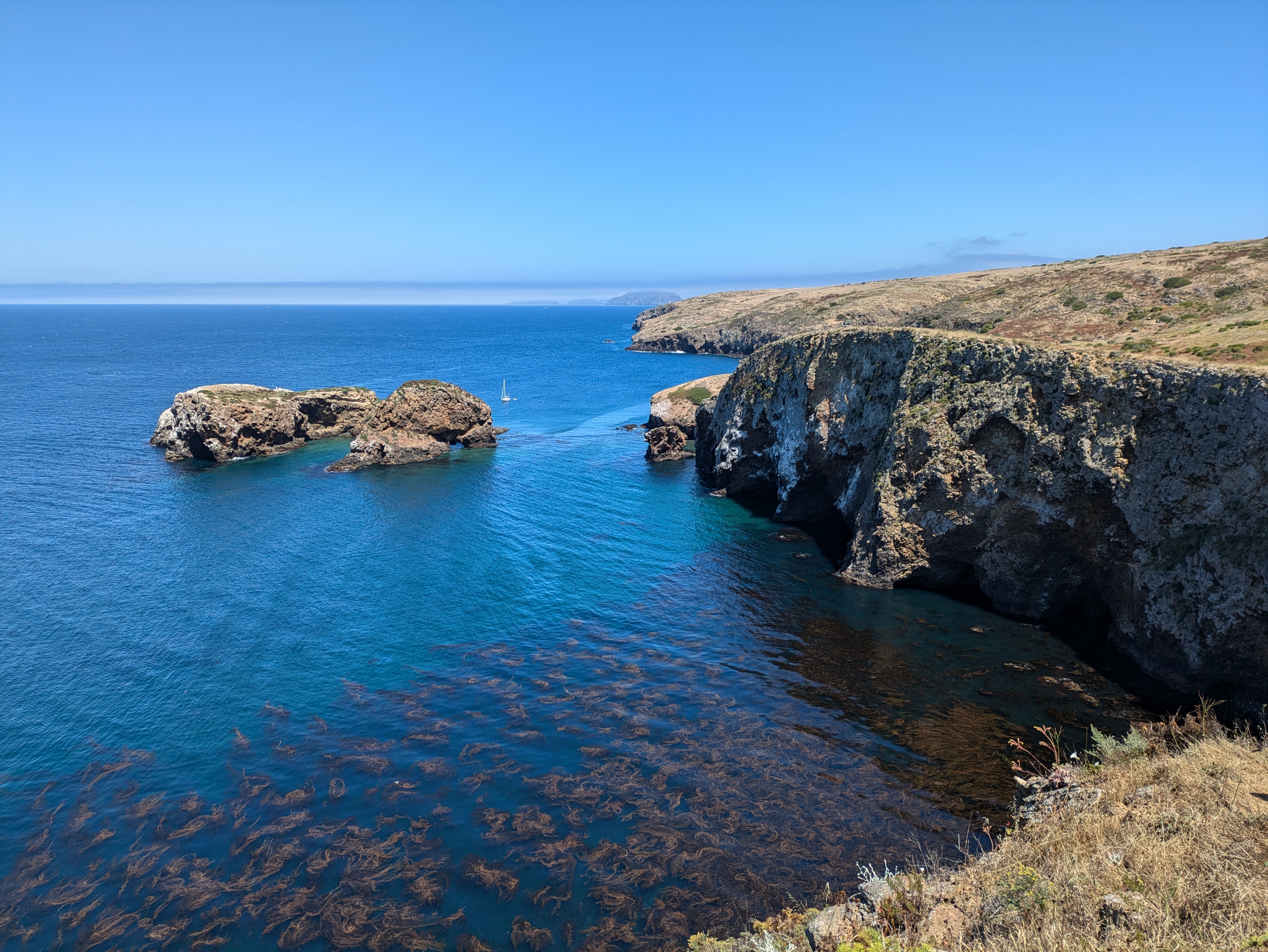 View of Scorpion Rock from Scorpion Rock Overlook, Santa Cruz Island, Channel Islands National Park, California, United States