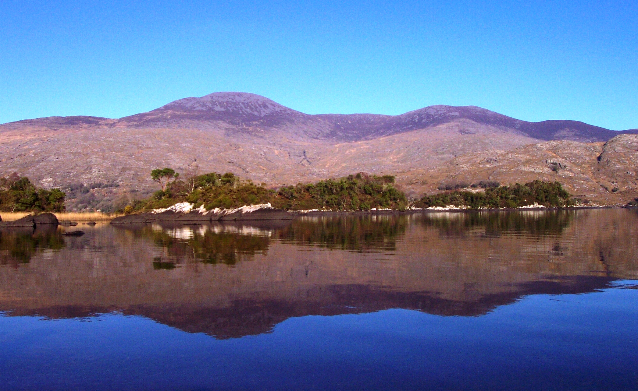 January Morning at the Upper Lake, Killarney County Kerry with view of Purple mountain.Purple Mountain View