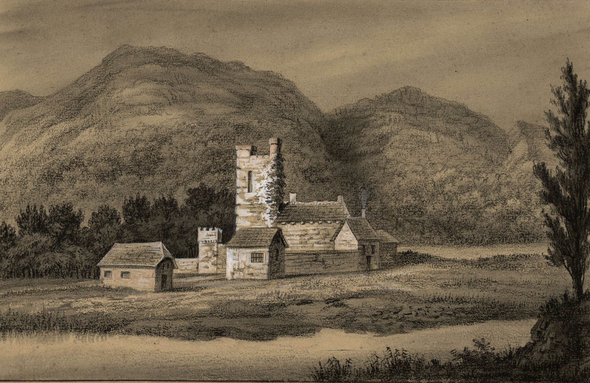 Numerous drawings and landscapes of villages, towns and landmarks in Wales and Ireland. By French artist Alphonse Dousseau.