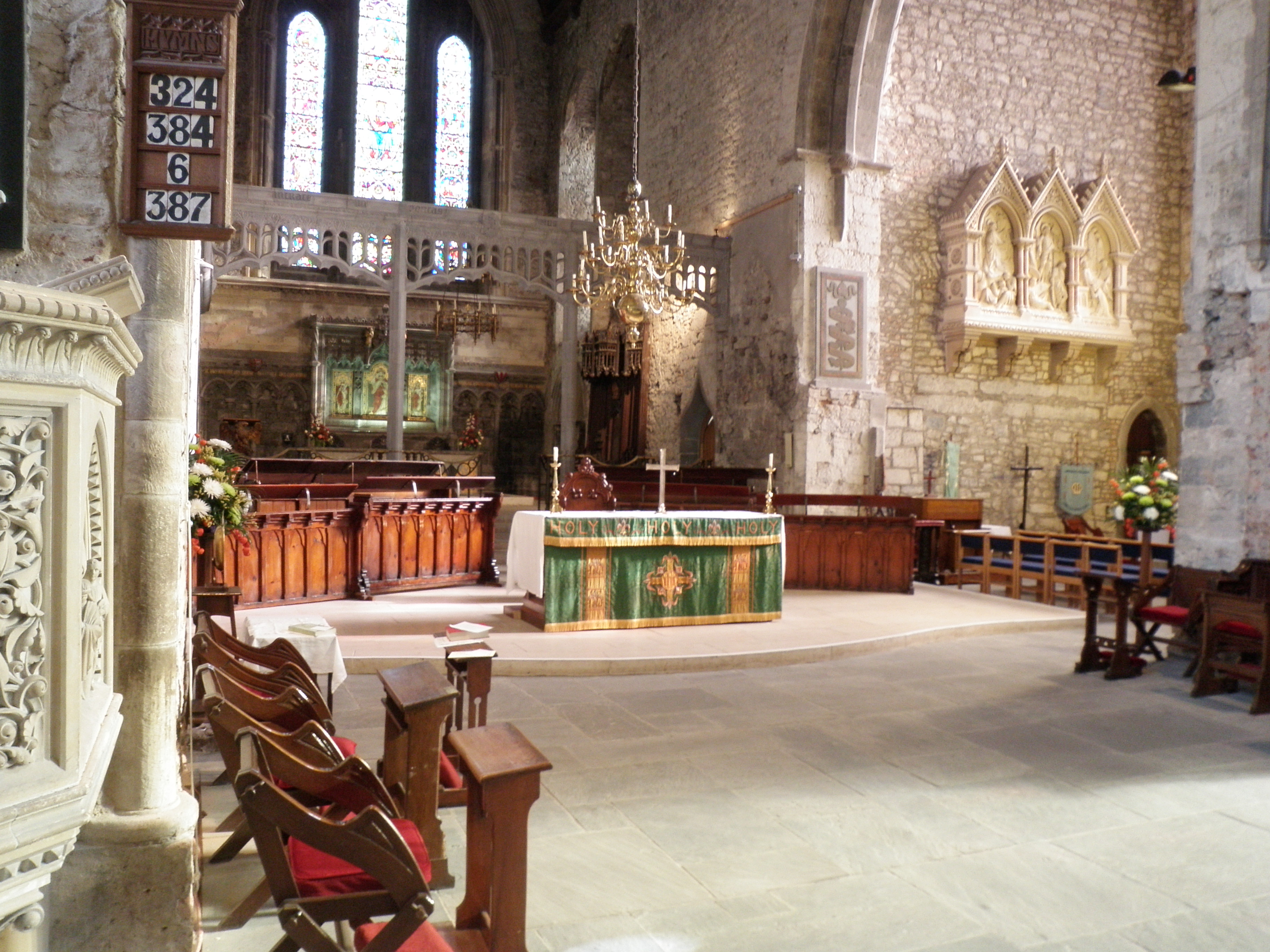 View of the altar at St. Mary's Cathedral, Limerick, Ireland, right before a Church of Ireland Sunday morning service.