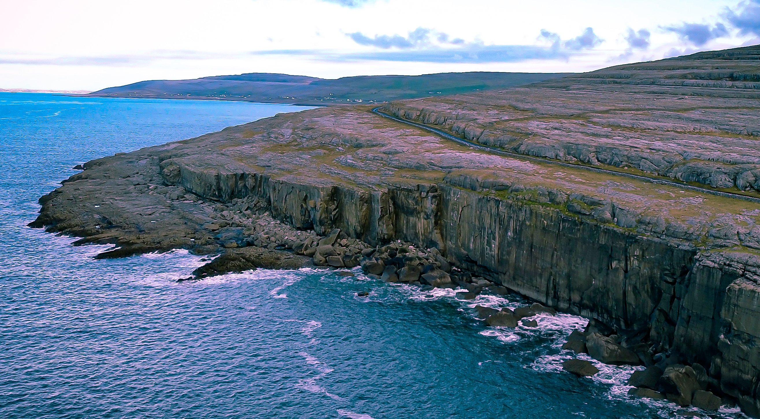 Drone shot of the Mirror Wall Cliffs at Alladie County Clare Ireland