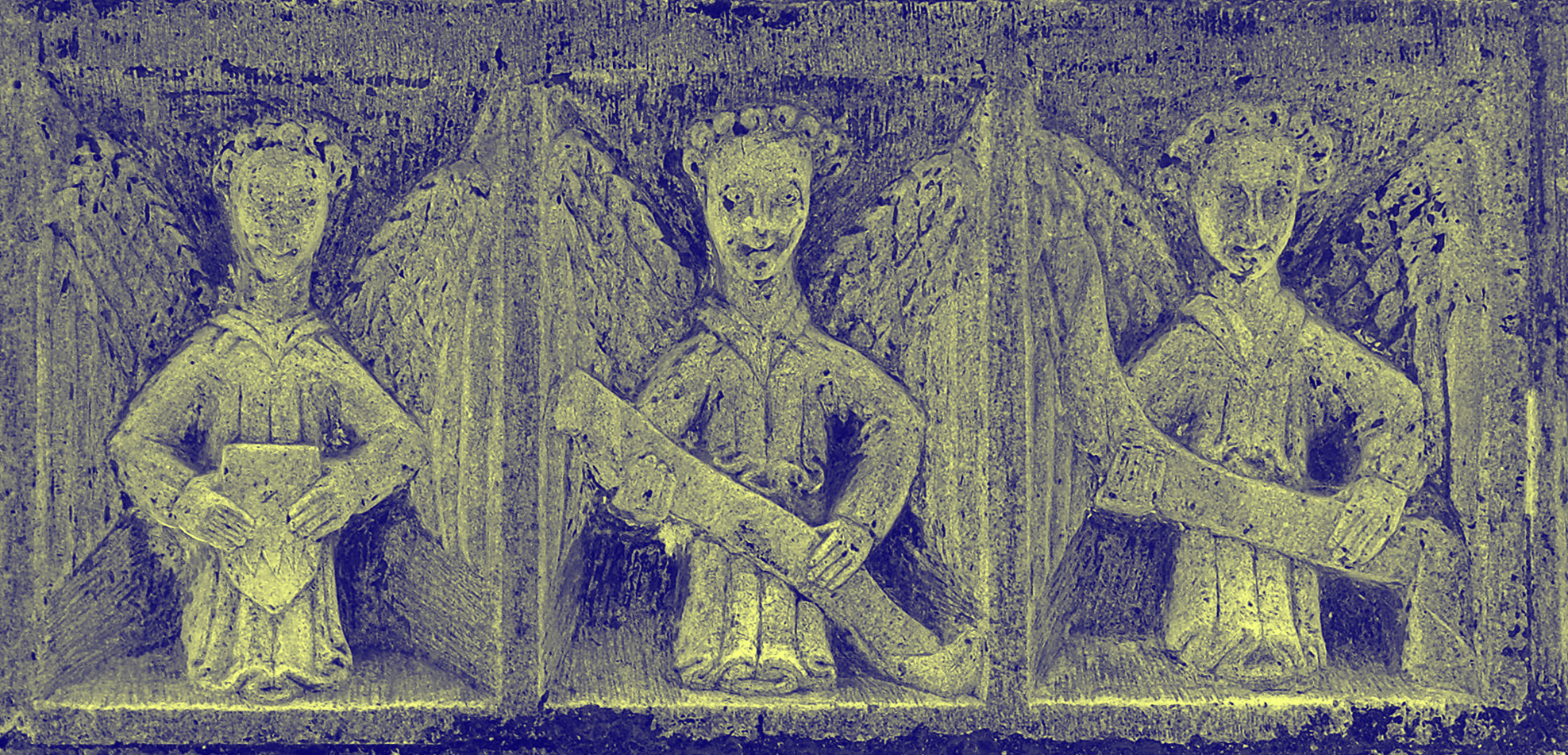 An adjusted version of Clonfert angels- south 2006-06-21.JPG to enhance the carving. From Clonfert Cathedral, Clonfert, County Galway, Ireland.