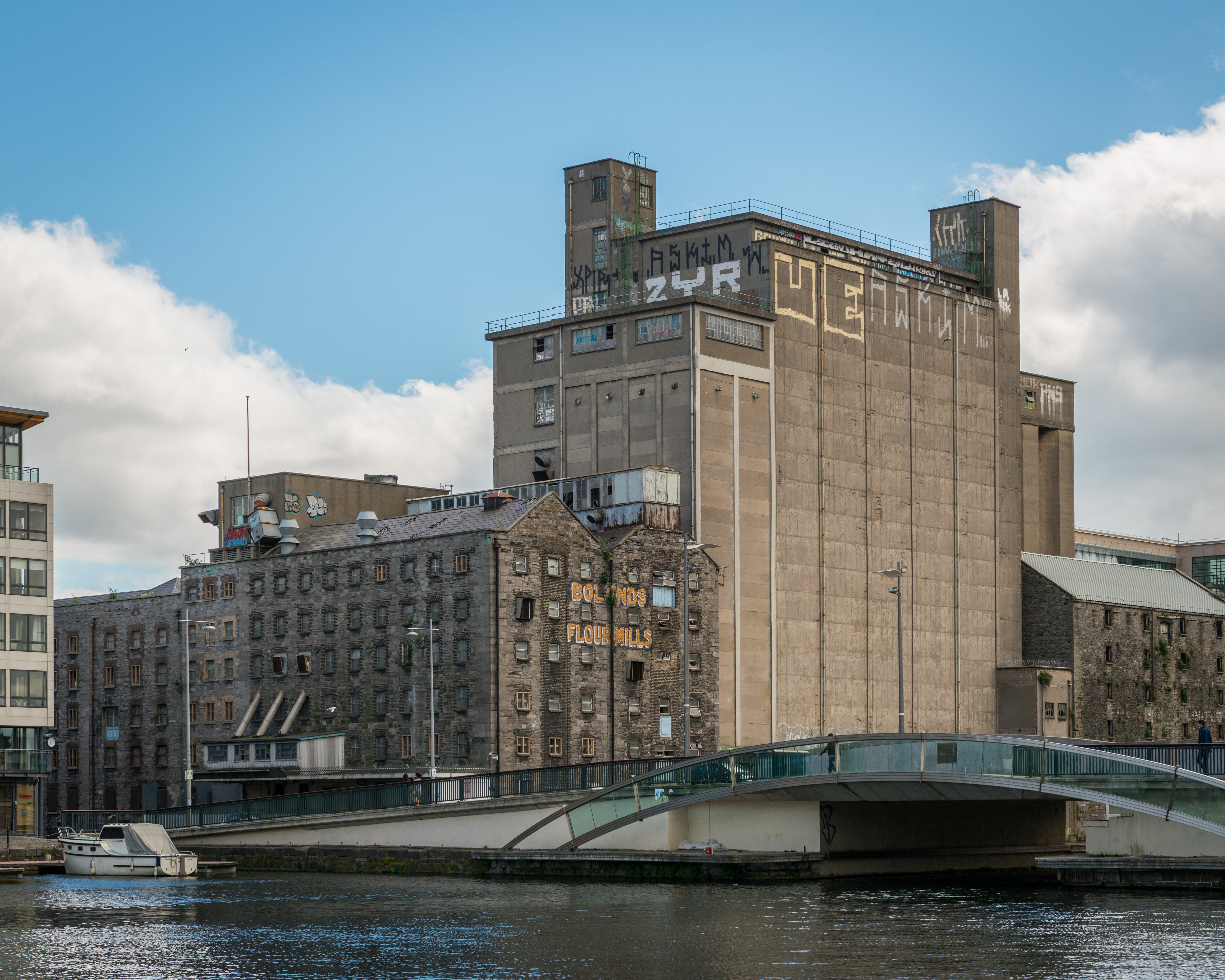 A view of Boland's Mill and surrounding buildings at Grand Canal Dock, Dublin
