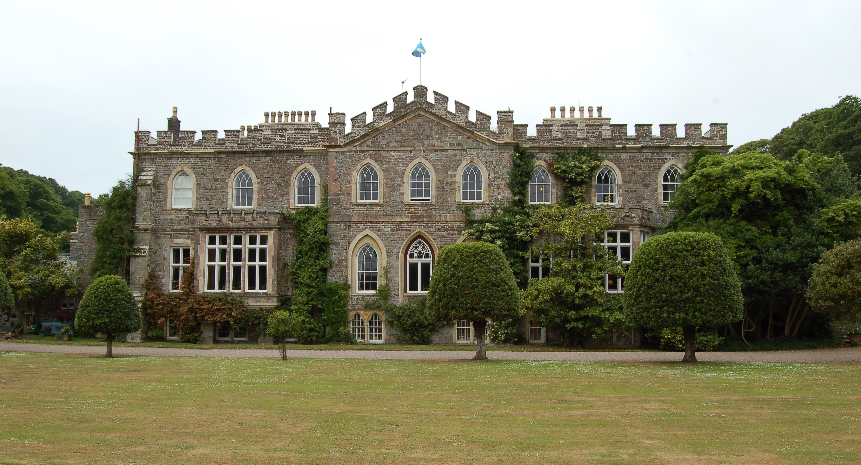 Photograph of the east-facing aspect of Hartland Abbey in Devon.
