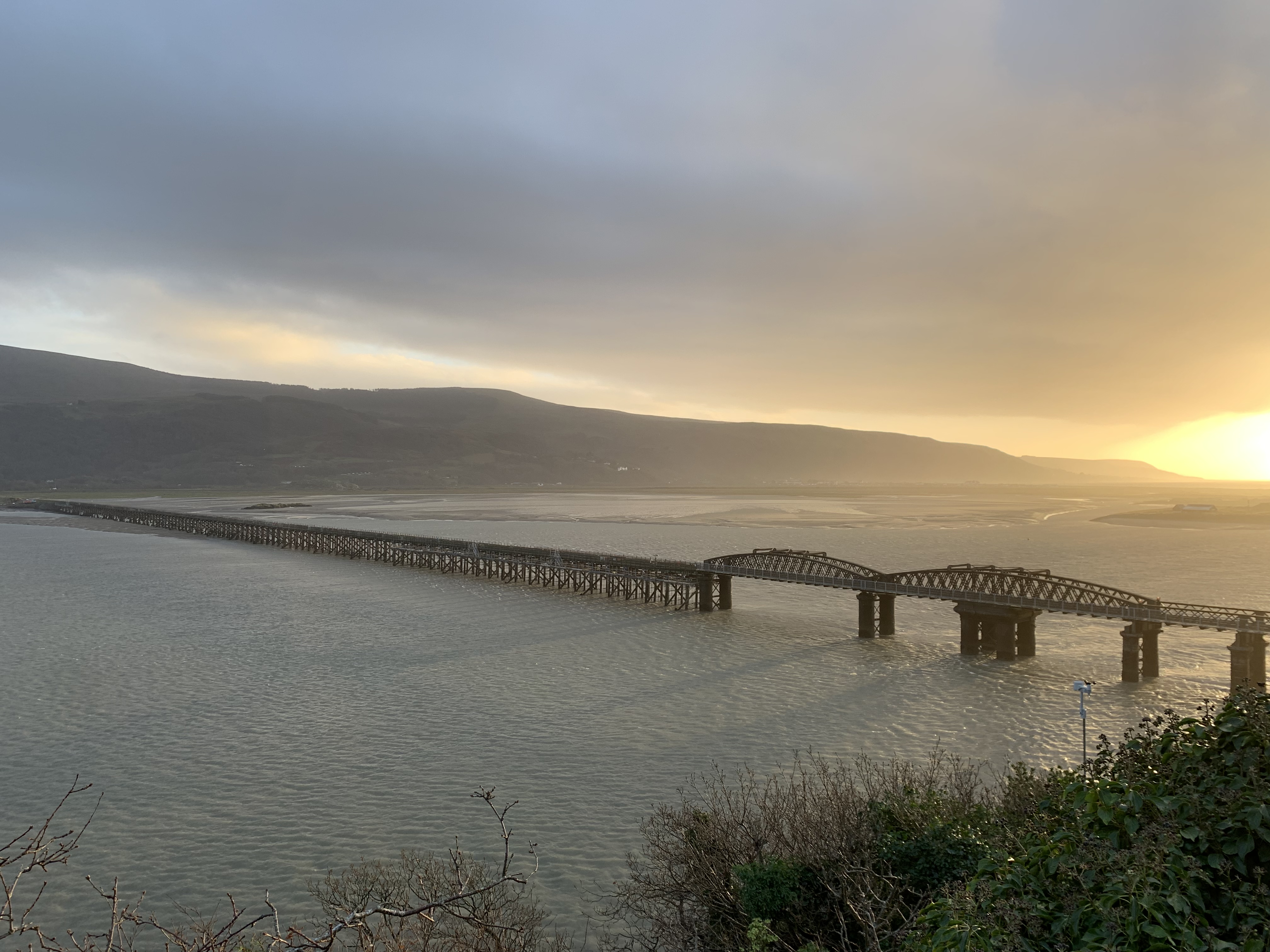 Barmouth viaduct, Gwynedd at sunset in winter