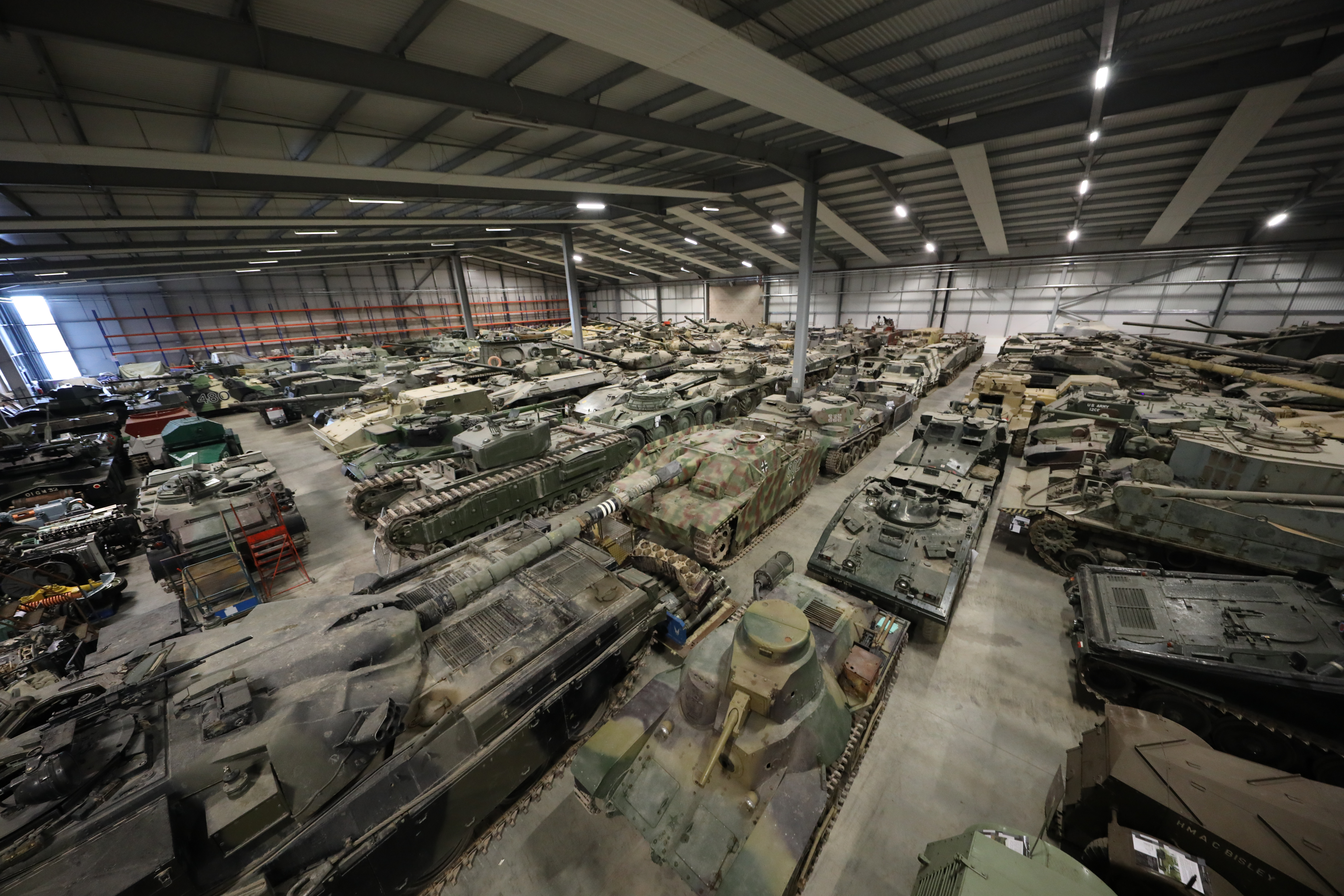 Photo of the interior of the Vehicle Conservation Centre at Bovington tank museum