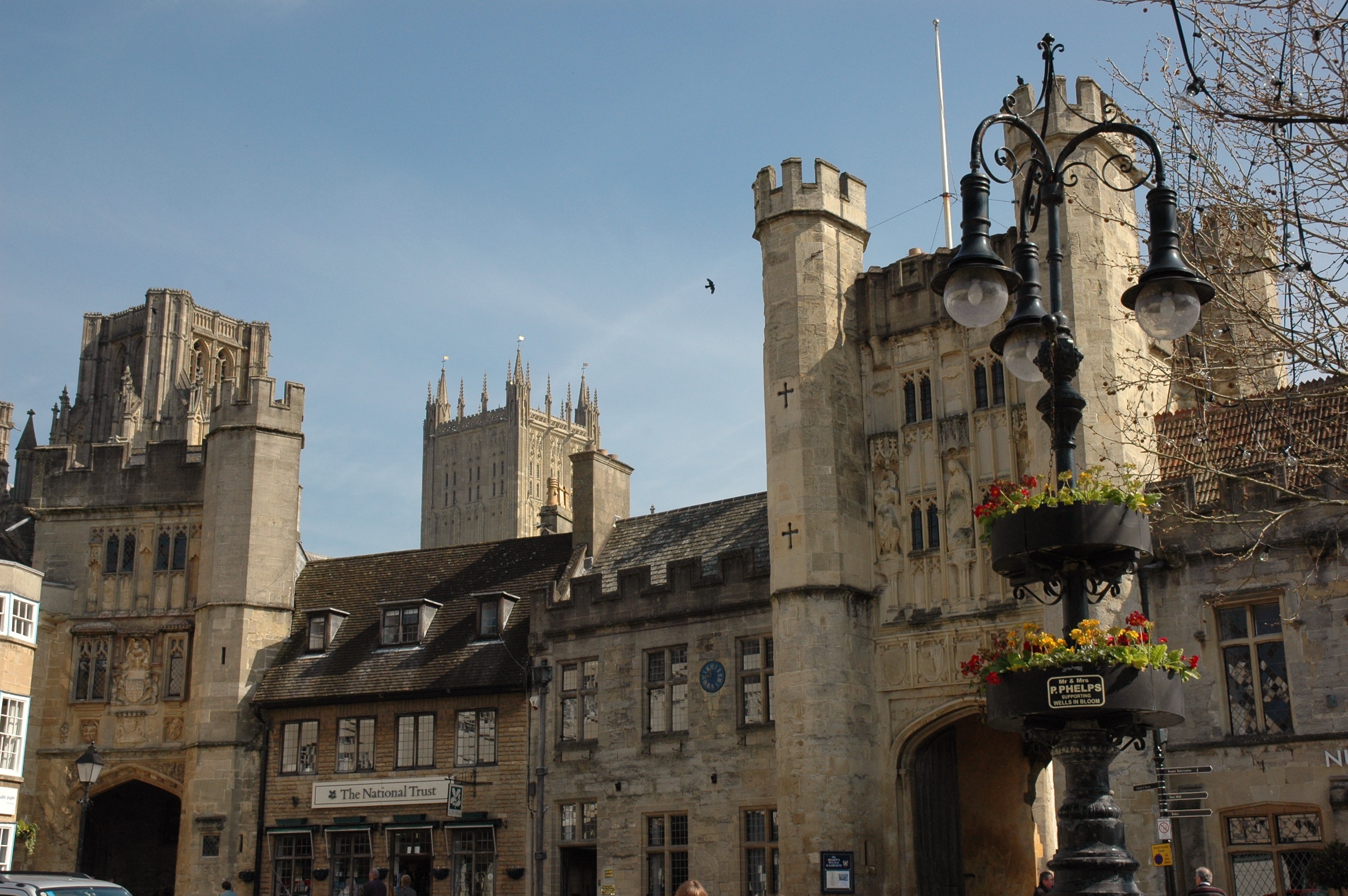 Wells - Penniless Porch (left), The Bishop's Eye (right), Wells Cathedral in the back
