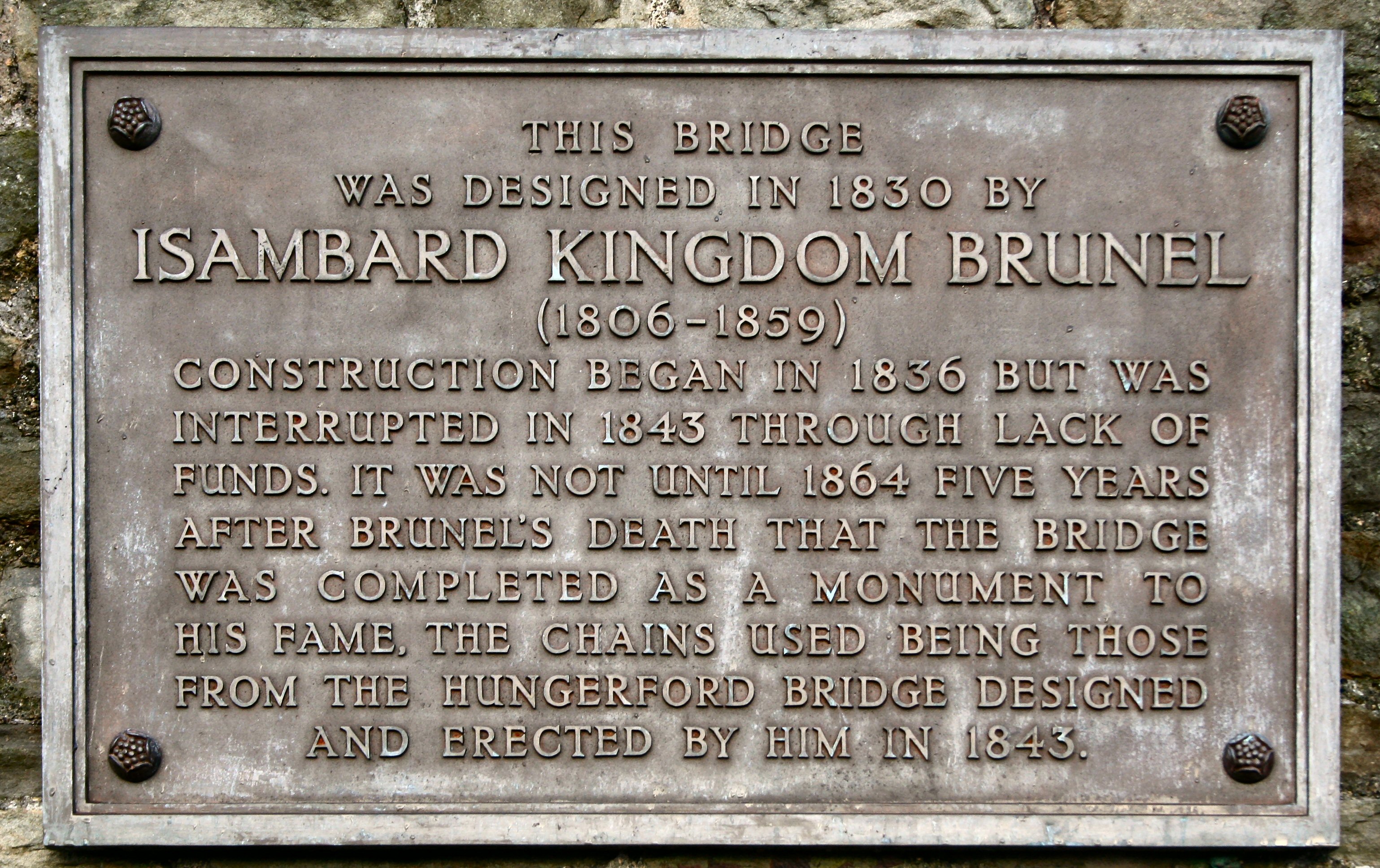 A plaque from Clifton Suspension Bridge in Bristol, England