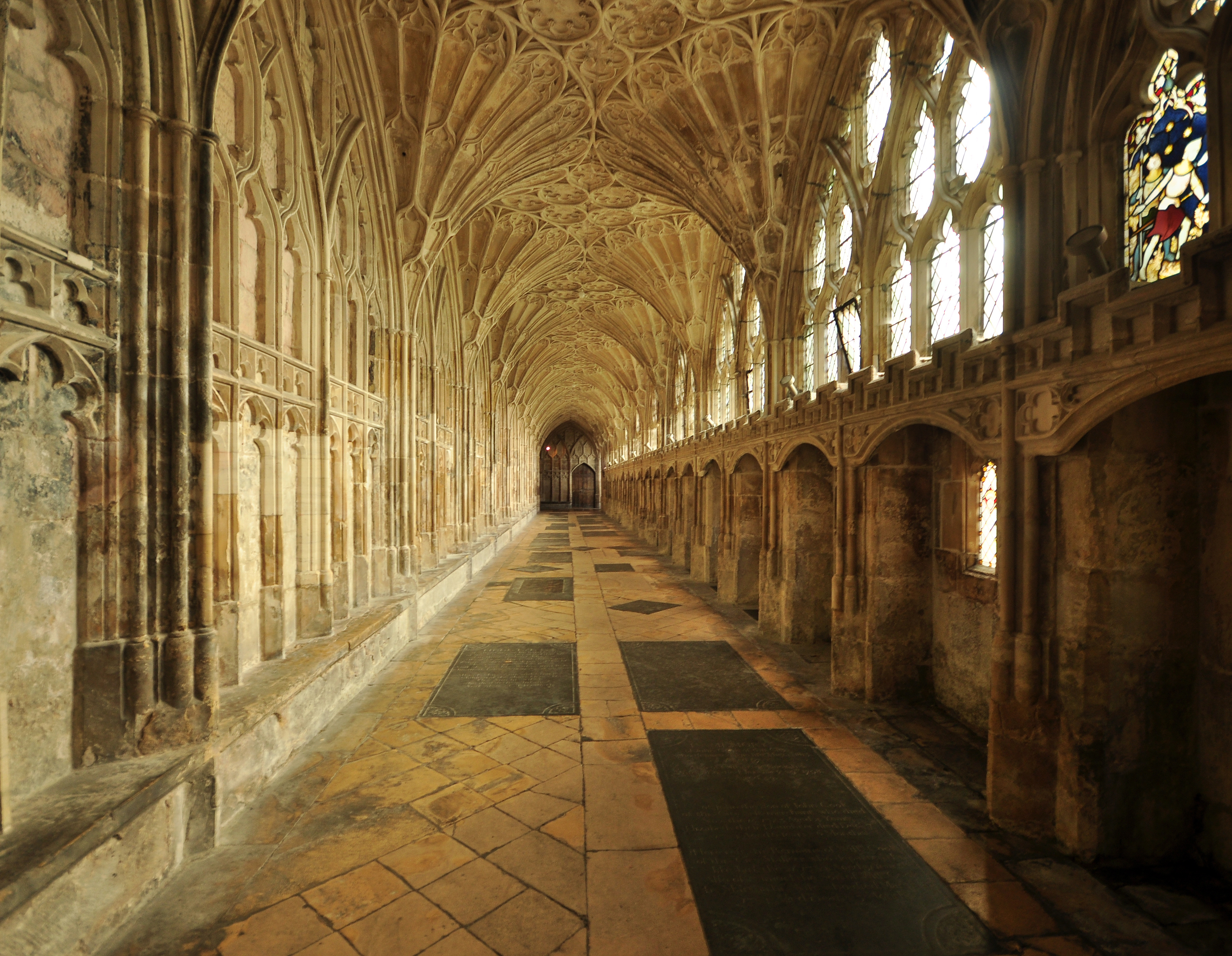 The cloister in Gloucester Cathedral.