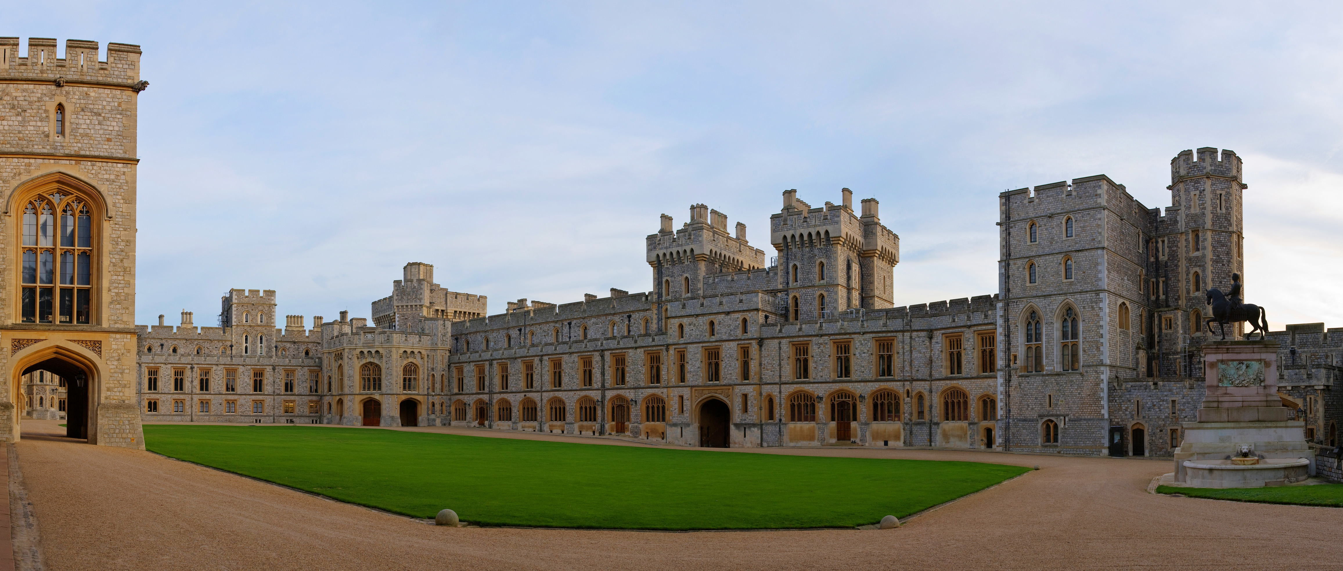 Windsor Castle Upper Ward Quadrangle. Taken by myself with a Canon 5D and 24-105mm f/4L IS lens. This is a six segment panorama stitched with PTGui.