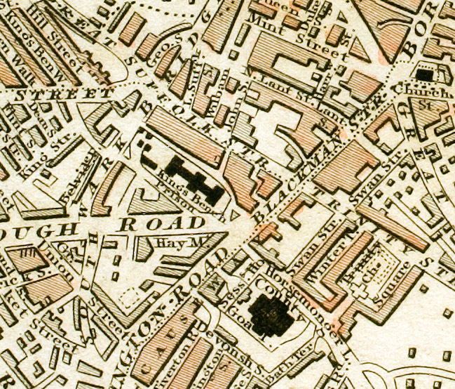 King's Bench Prison and Horsemonger Lane Gaol section of "Improved map of London for 1833,from Actual Survey.