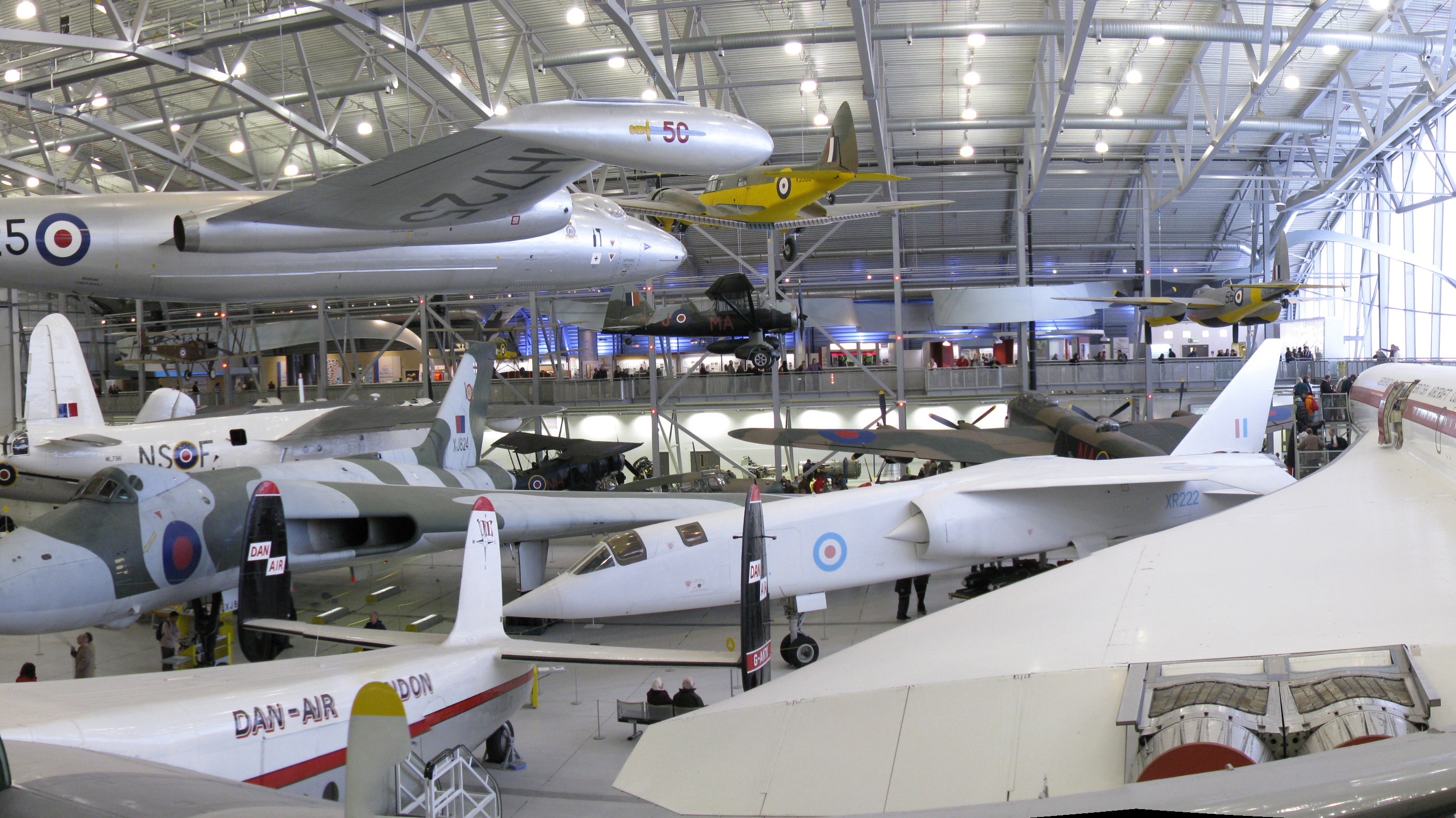 View of the AirSpace exhibition hall at Imperial War Museum Duxford. See also File:Panoramaairspaceimperialwarmuseumduxford.jpg