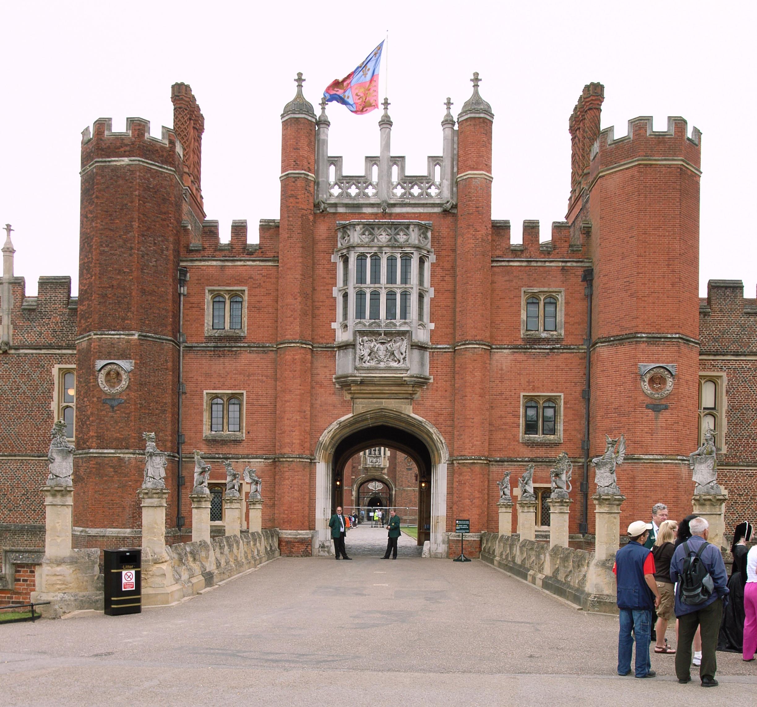 Hampton Court.  View of the Great Gatehouse from the outside.