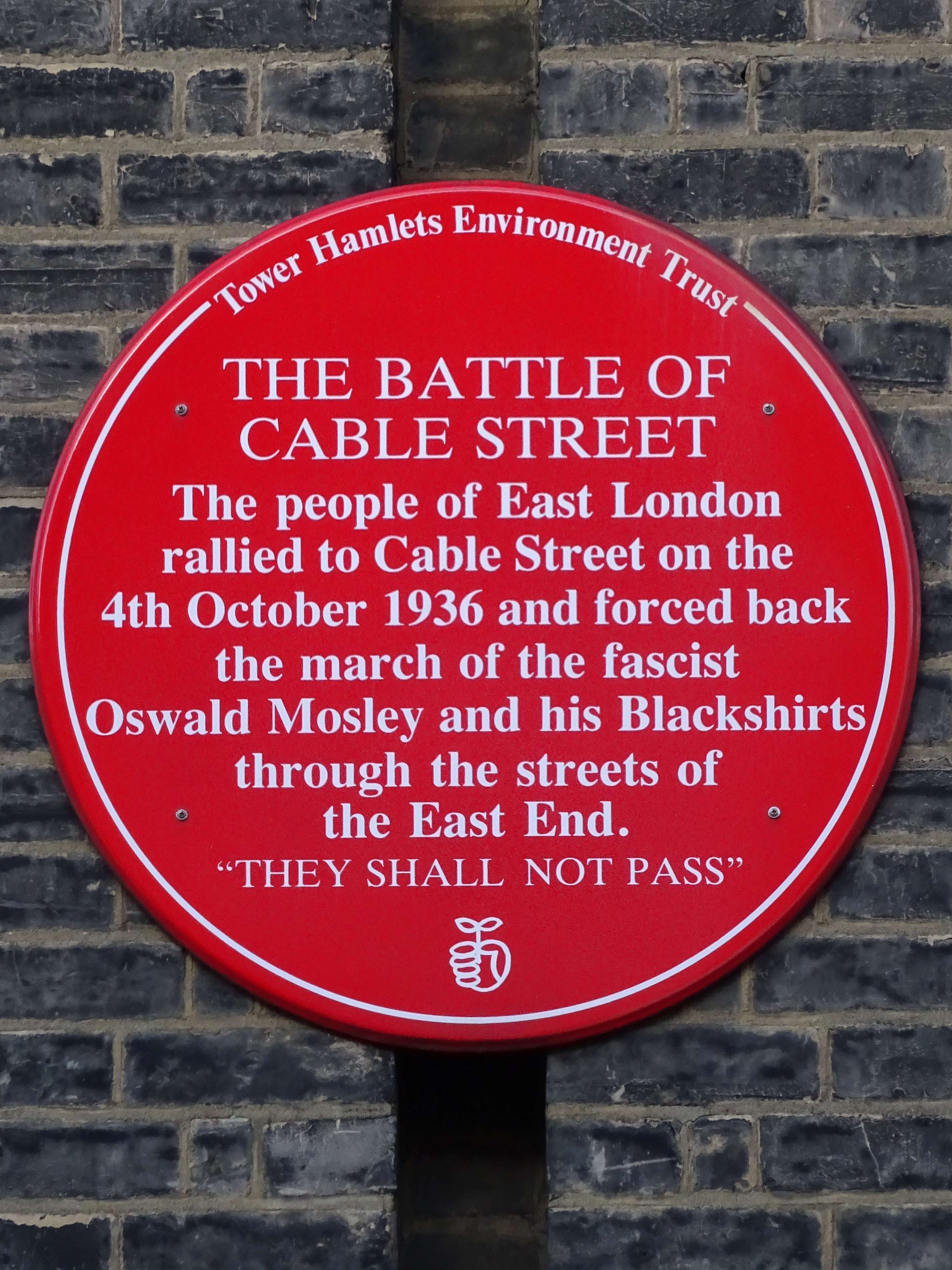 Red plaque erected by Tower Hamlets Environment Trust on 1st February 2008 at 3-5 Dock Street, London E1 8JN