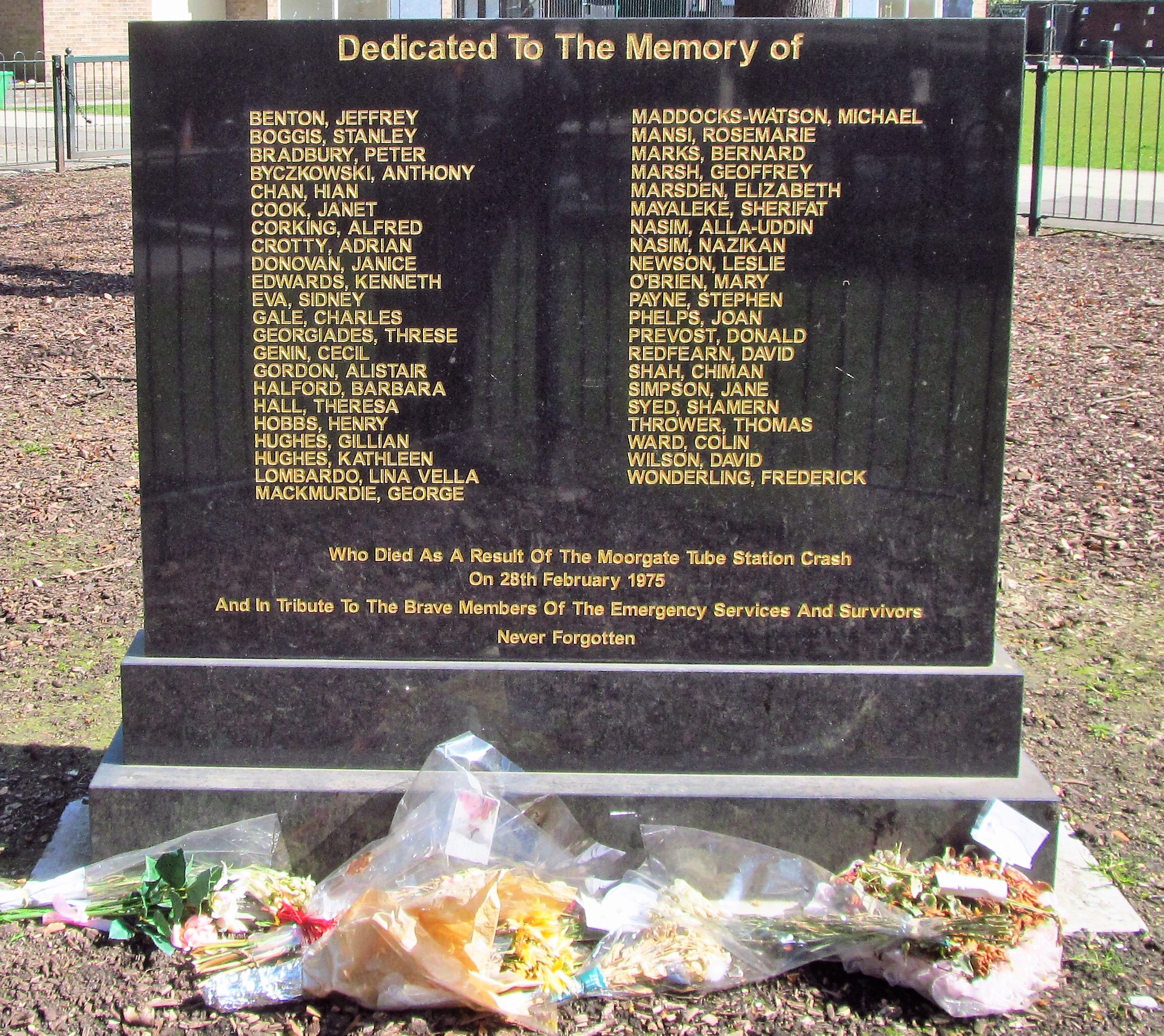 Memorial to those who died in the Moorgate tube crash, Finsbury Square