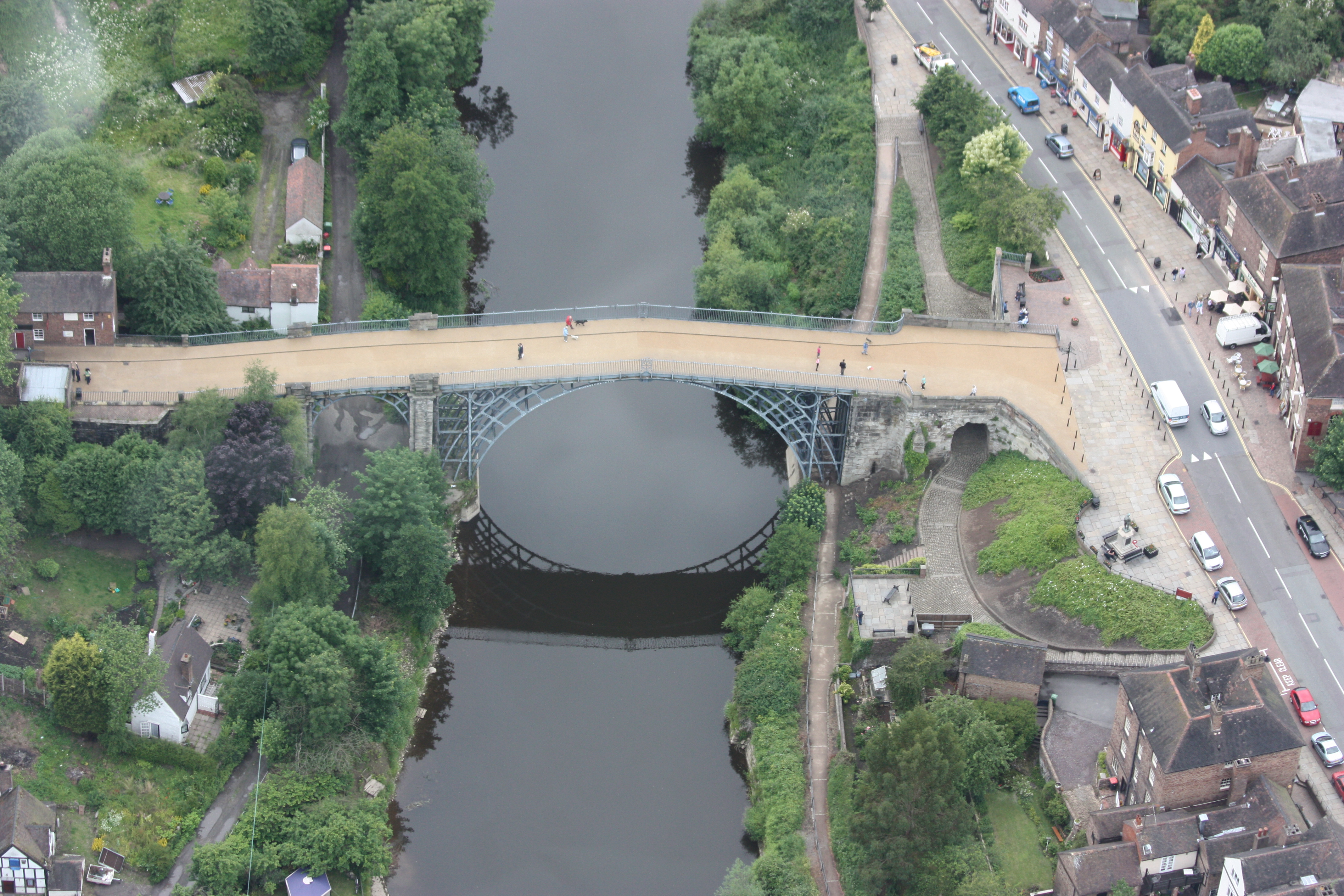 The Iron Bridge at Ironbridge, Shropshire, as seen from a Grob Tutor T1 of UBAS at RAF Cosford.