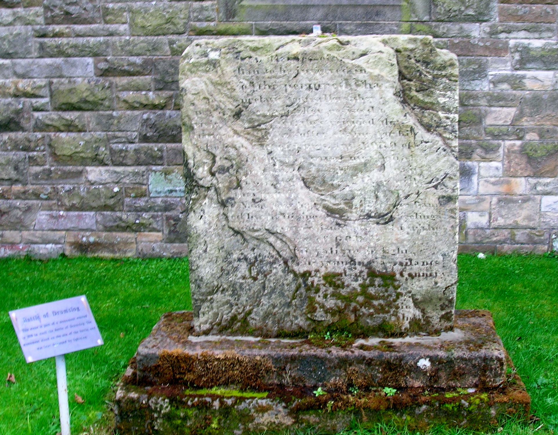 Part of the first Battle of Drumclog memorial that was destroyed by lightning. Drumclog Memorial Church, South Lanarkshire, Scotland.