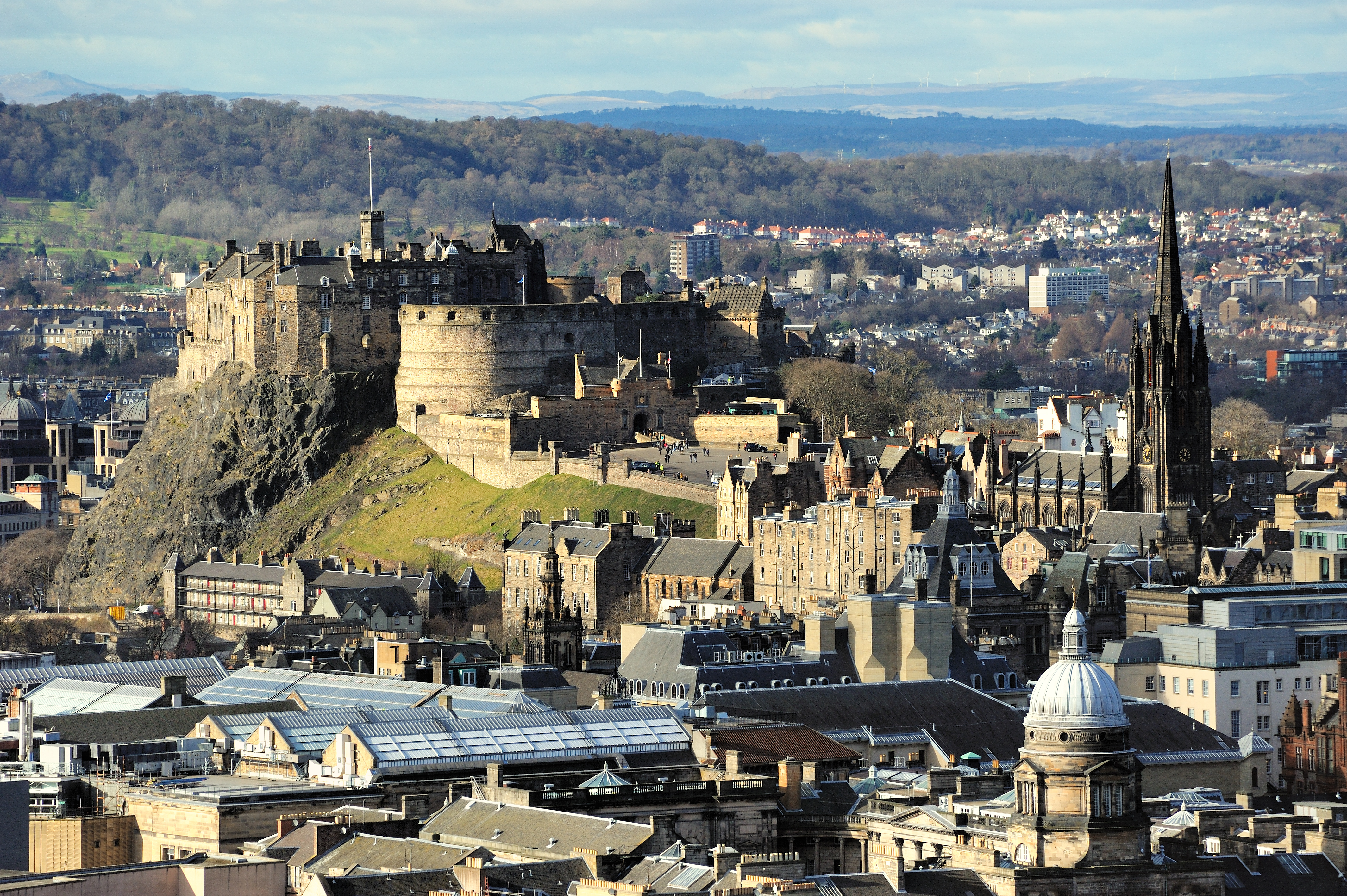 Edinburgh Castle is situated on top of an ancient volcano that allows it to dominate the city skyline even today. Edinburgh Scotland, UK