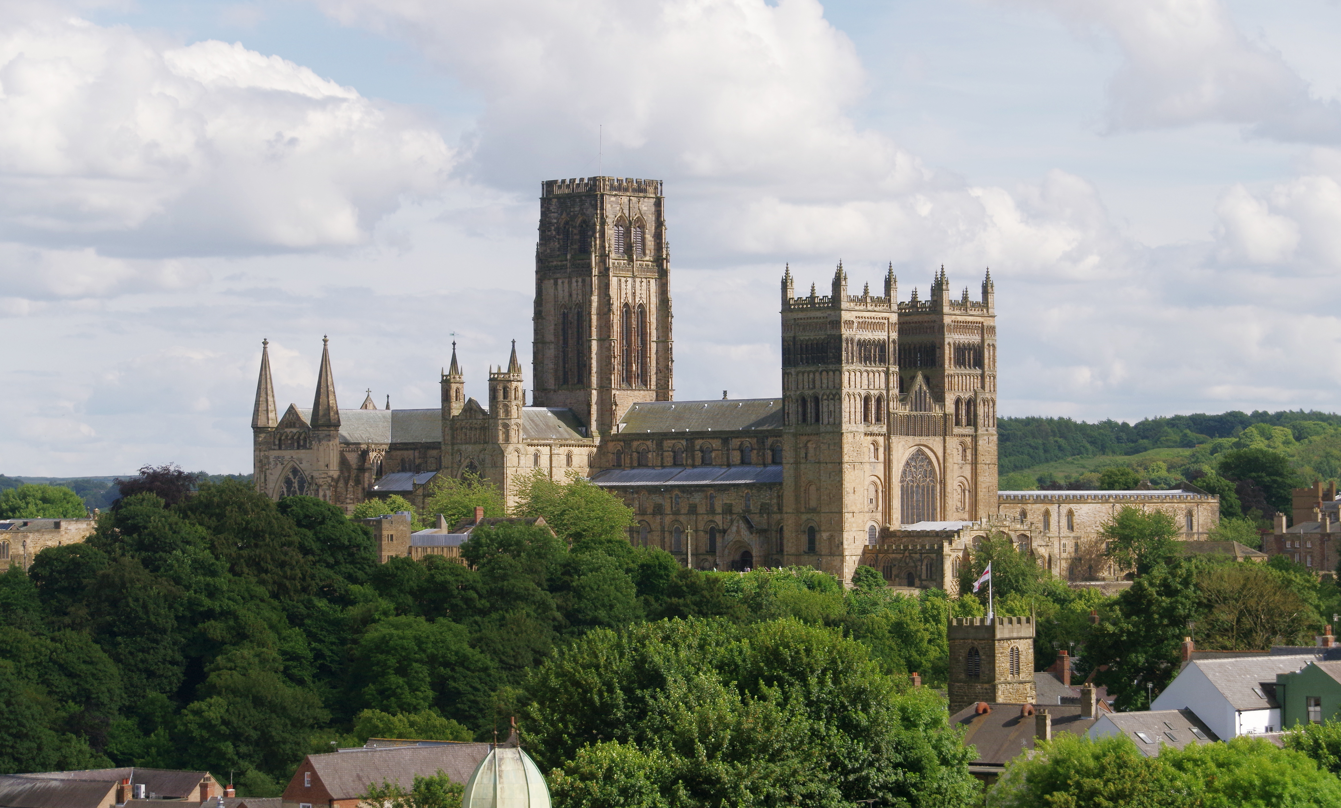 Durham Cathedral, seen from a train on the East Coast Main Line.
