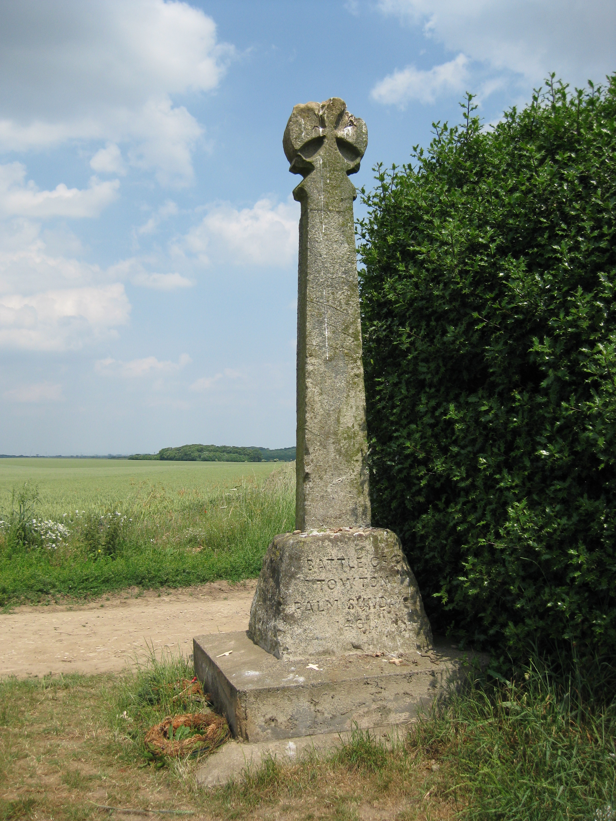 Dacre's Cross, near Towton, North Yorkshire.  Commemorating the Battle of Towton, Palm Sunday 1461, and the death of Lord Dacre.  Probably a parish boundary stone which has been inscribed.