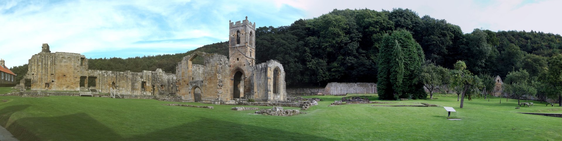 Panoramic view of the ruins of Mount Grace Priory, North Yorkshire, England