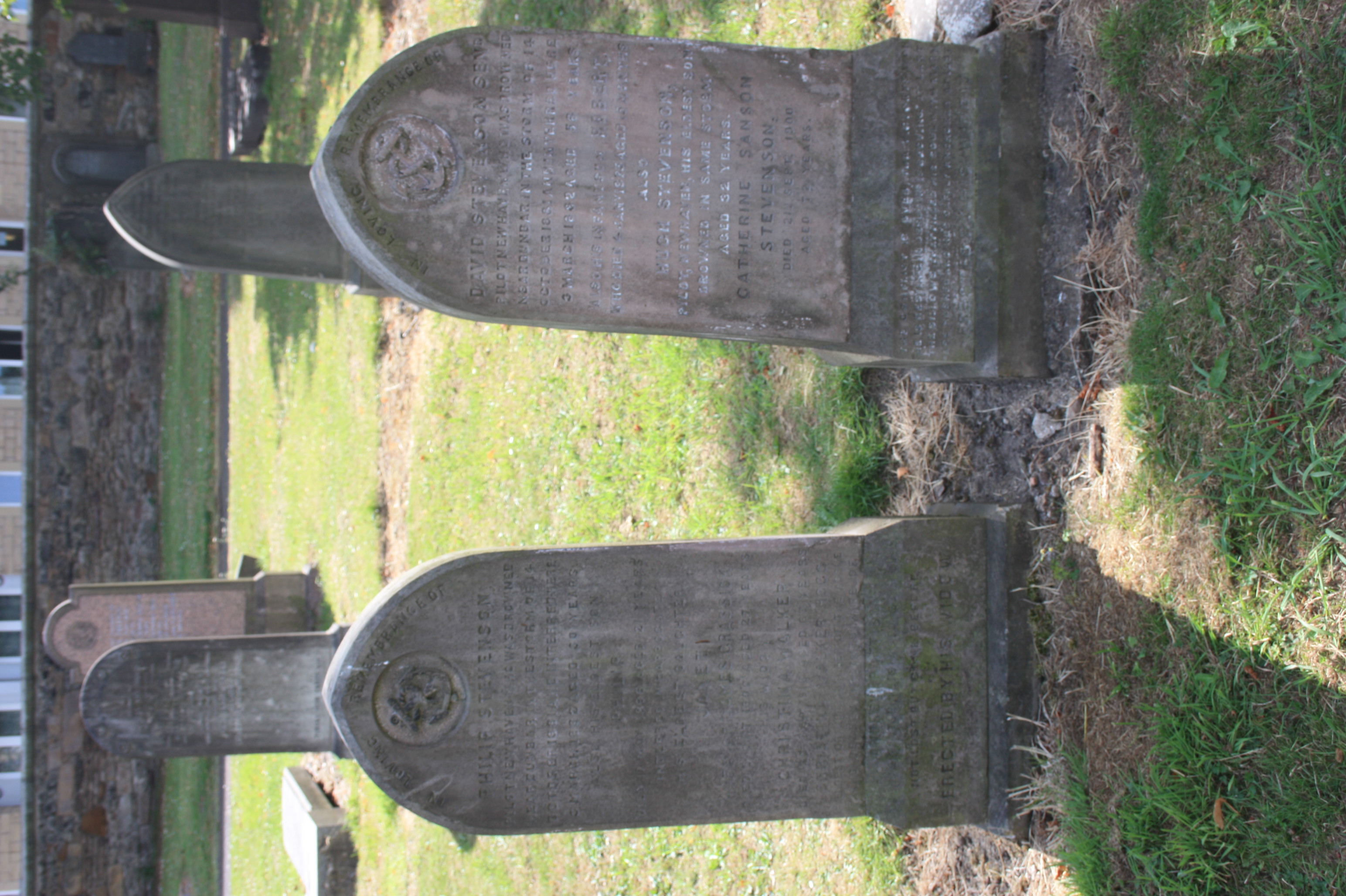 The paired grave of members of the Stevenson family from Newhaven, drowned in the Eyemouth disaster and washed up the following spring