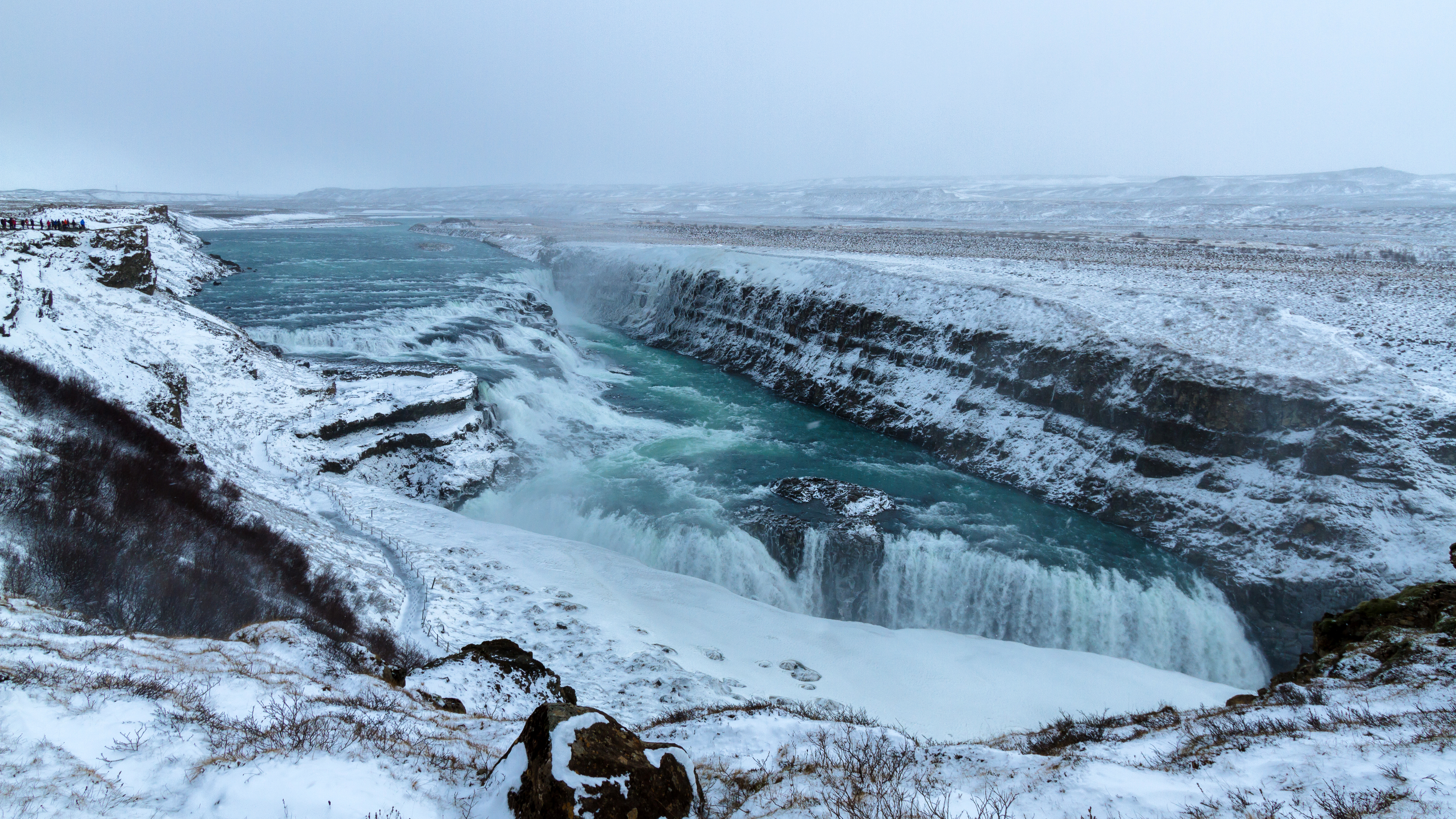 Waterfalls of Gullfoss under the snow in Iceland