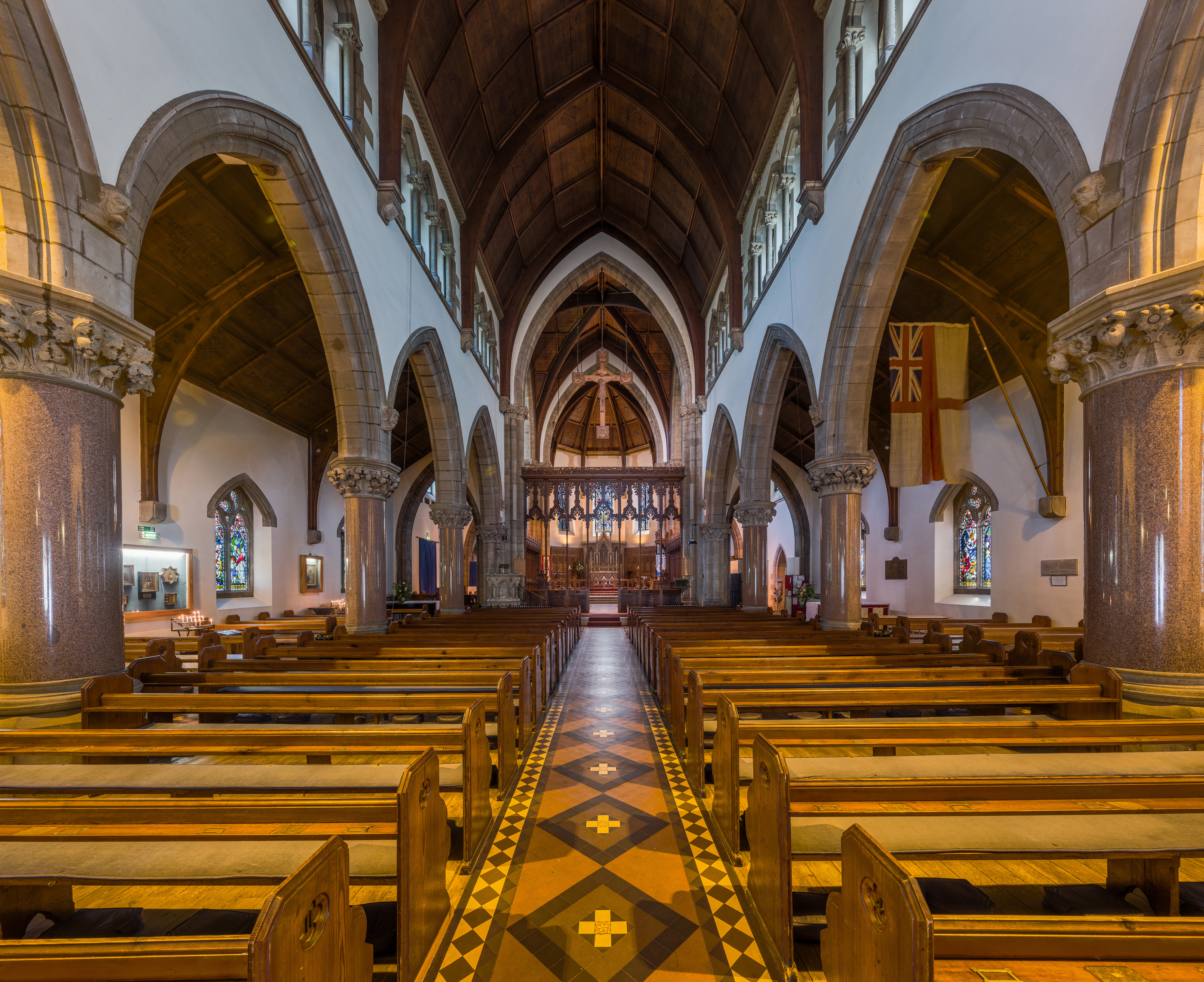 Inverness Cathedral's nave looking south towards the choir and altar in Scotland, UK.