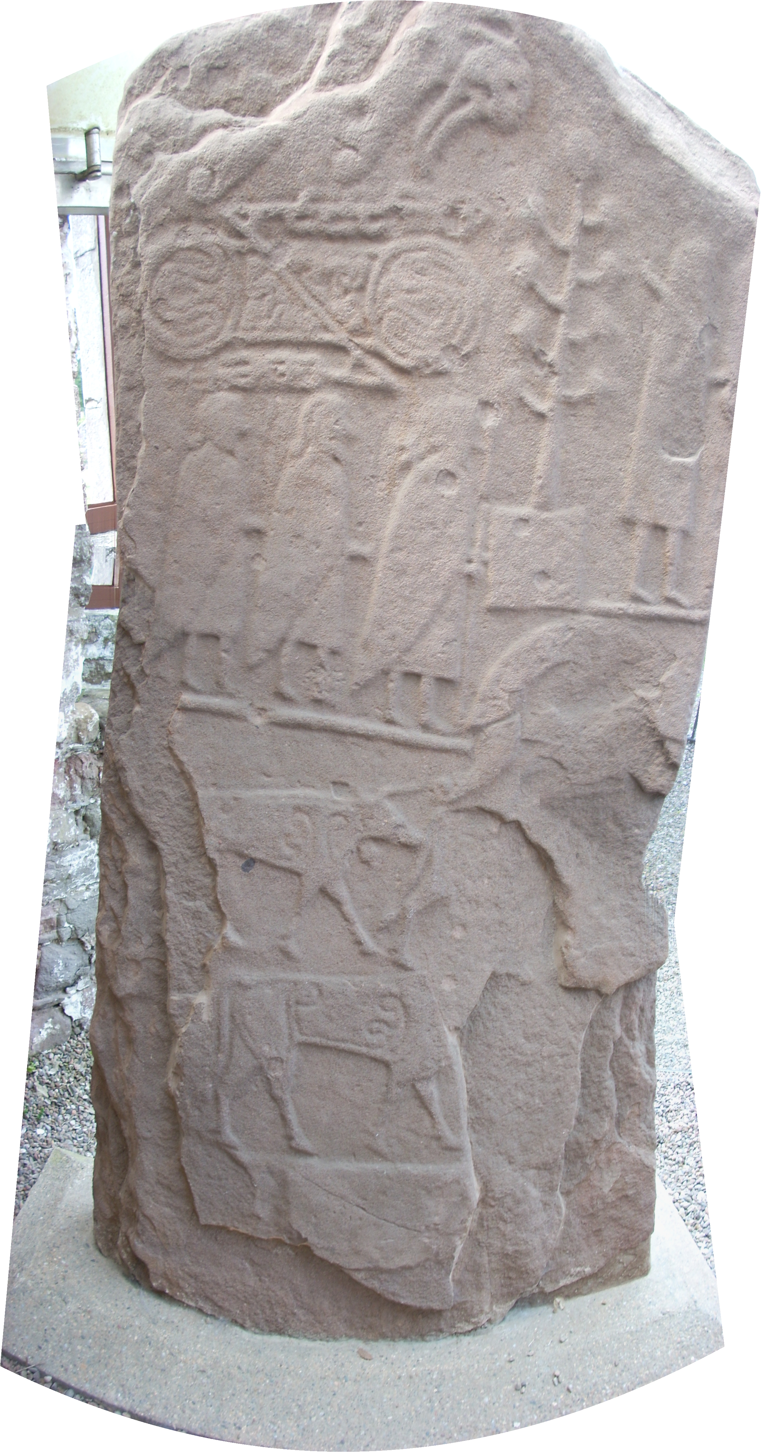 Composite of the back of the Eassie Stone, a Pictish stone in Eassie churchyard, Scotland.
