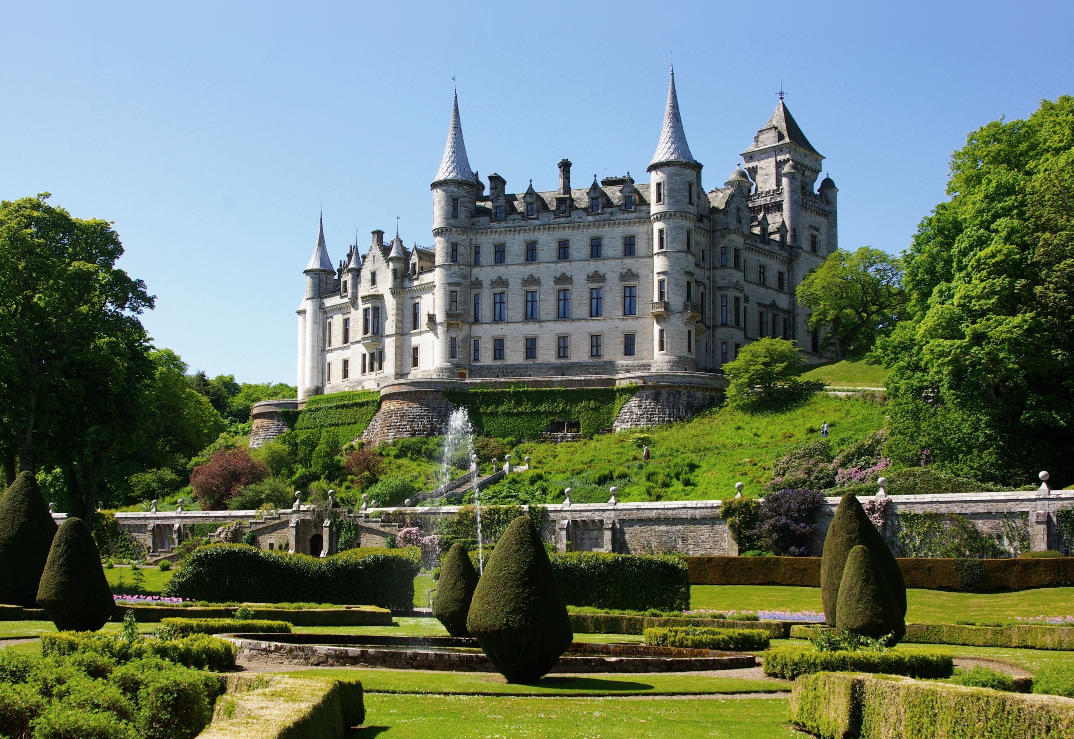Dunrobin Castle and gardens, Sutherland, in the Highland area of Scotland. Seen from the east.
